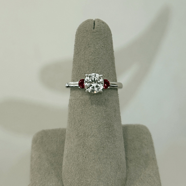 Moyer Collection 14K White Gold 1.01ct Round Brilliant with Ruby Side Stones Engagement Ring - 011270