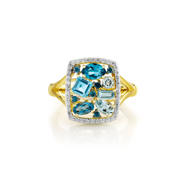 Sloane Street 18k Yellow Gold Mix Shape Blue Topaz Ring - SS-R007L-BTSK-SWB-LB-WDCB-BDBR-Y