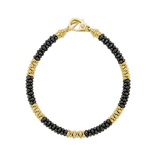 Lagos Five Large 18K Gold Station Ceramic Beaded Bracelet - 05-10275-CBM