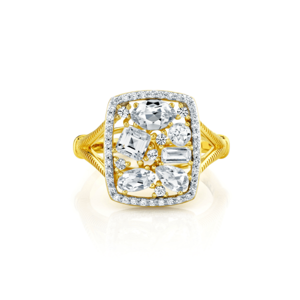 Sloane Street 18k Yellow Gold Mix Shape White Topaz Cluster Ring - SS-R007L-WT-WDCB-Y