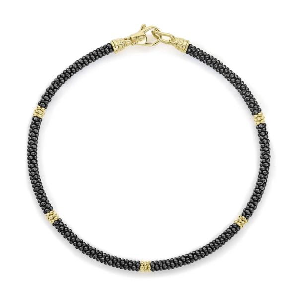Lagos Five Gold Station Thin Black Ceramic Bracelet - 05-10290-CBM
