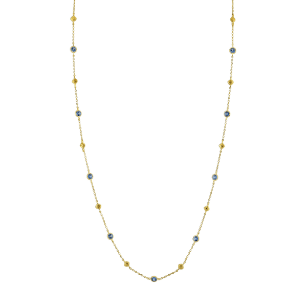 Sloane Street 18k Yellow Gold Blue Sapphire with Gold Strie Cushions Necklace - SS-CH007J-BS-Y-18-16