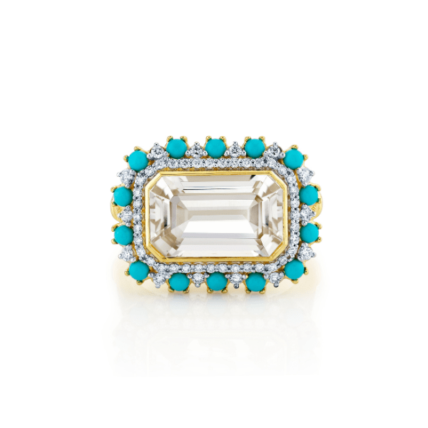 Sloane Street 18k Yellow Gold White Topaz & Turquoise Ring - SS-R001L-WT-TQ-WDCB-Y