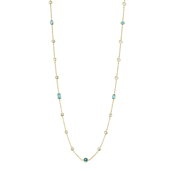 Sloane Street 18k Yellow Gold Swiss Blue Topaz & White Topaz Bezel Set Necklace - SS-CH003L-SWB-WT-Y-18-16