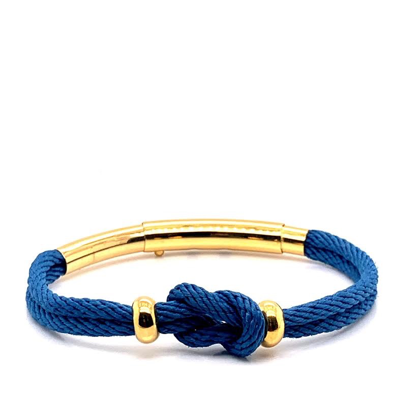 Baby Blue Double Rope with Gold Pulley and Beads Bracelet (Blue/Gold)