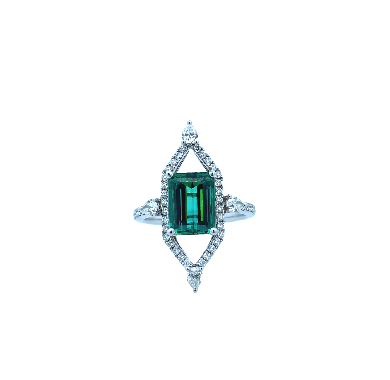 Emerald Cut Tourmaline and Diamond Ring
