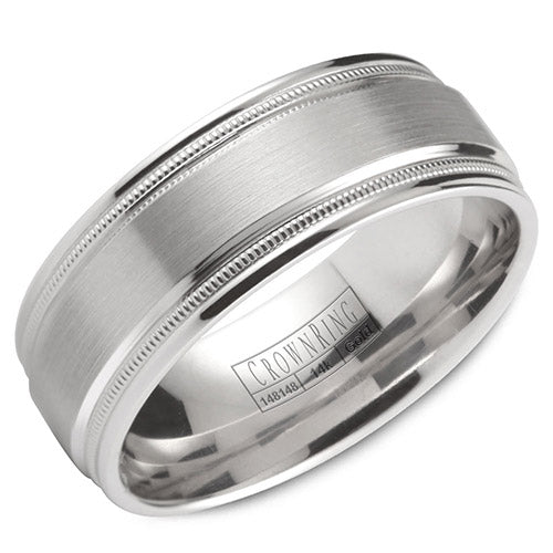 Crown Ring 14k White Gold Wedding Band - WB-9844-M10