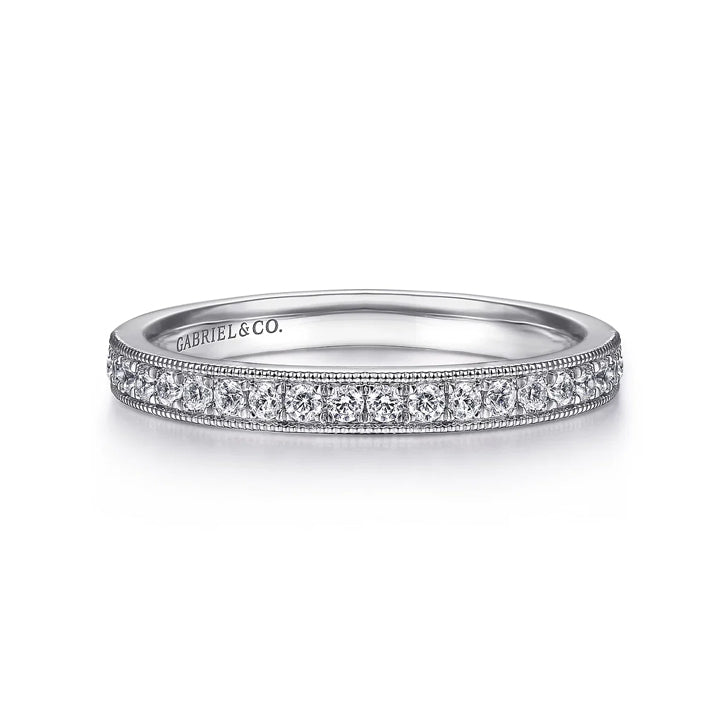 Gabriel & Co 14K White Gold Micro Pave Channel 0.25ctw Diamond Wedding Band with Milgrain - AN7643W44JJ