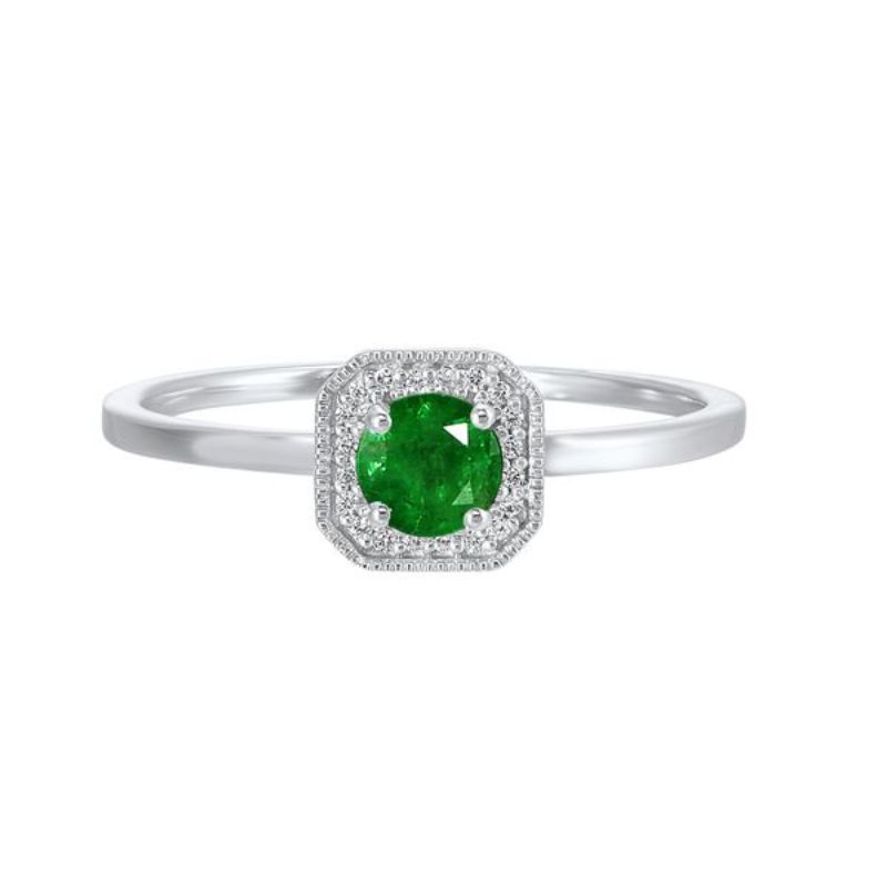 May Birthstone Created Emerald & Diamond Ring