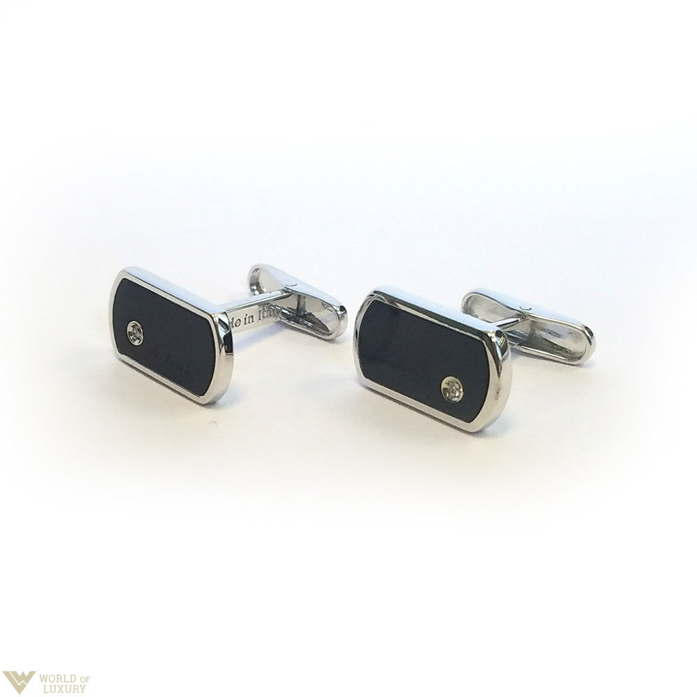Salvini Prometeo 18k White Gold Diamonds Onyx Men's Cufflinks, 20025923