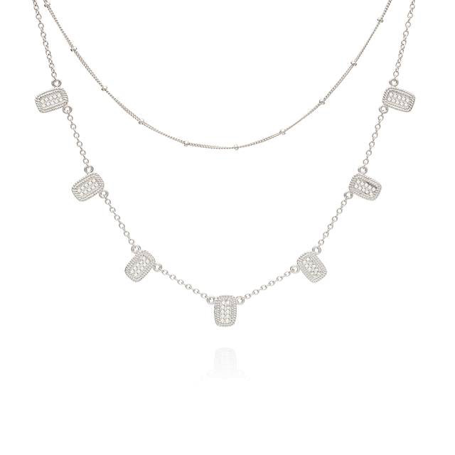 Multi-Bar Charm and Satellite Chain Double Necklace (Silver)