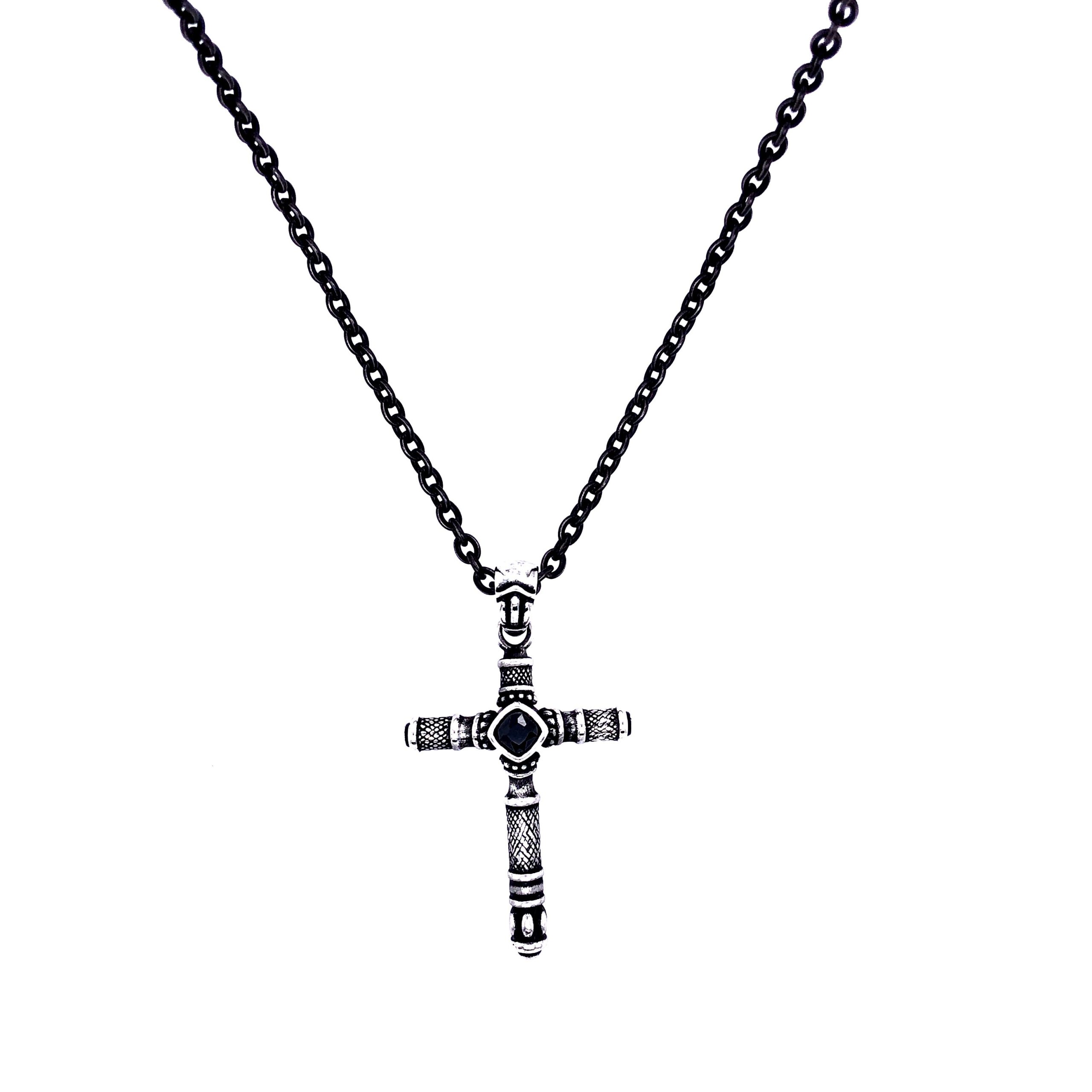 Black Matte Cross Stone Pendant Necklace