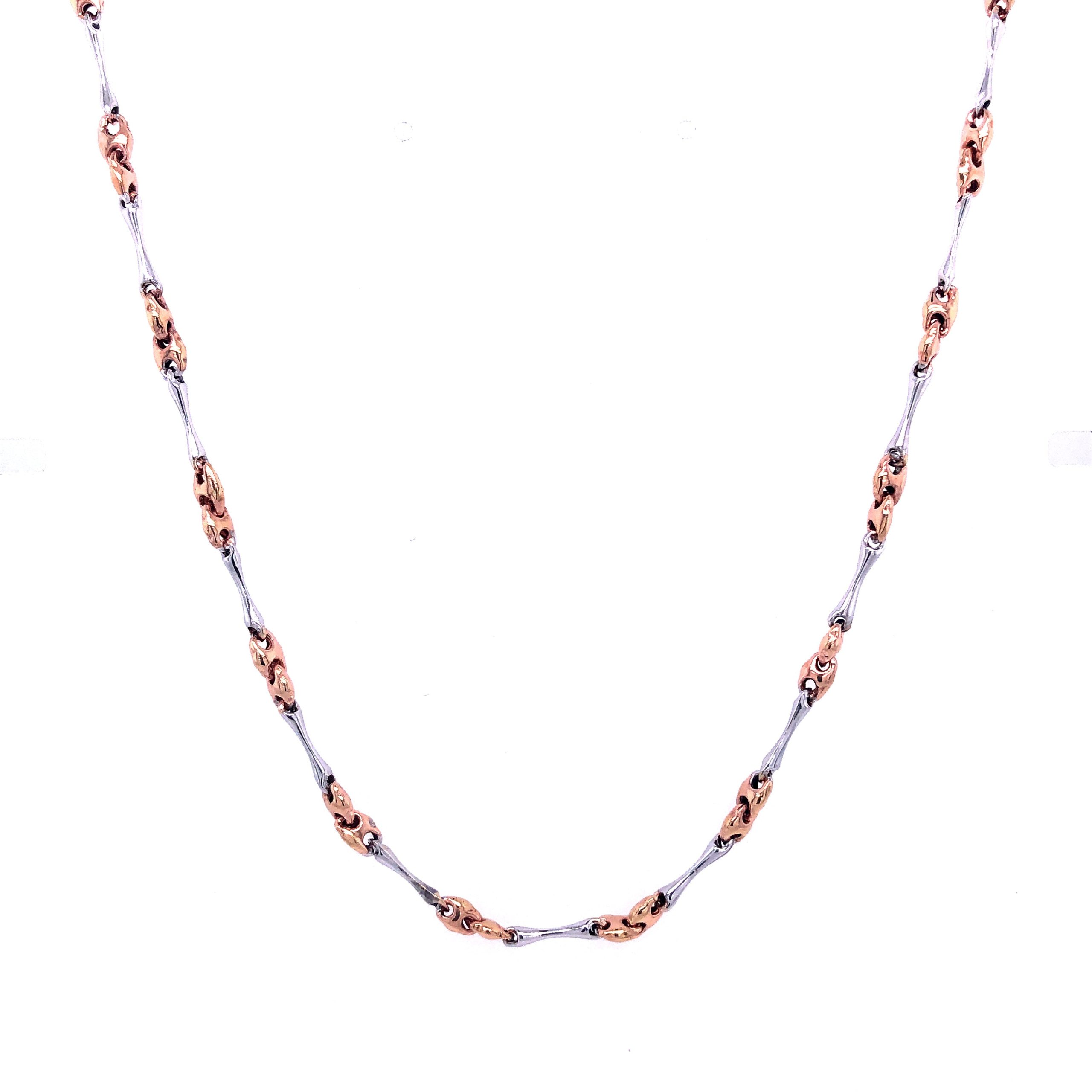 Rose Gold Puff Mariner Links Silver Necklace