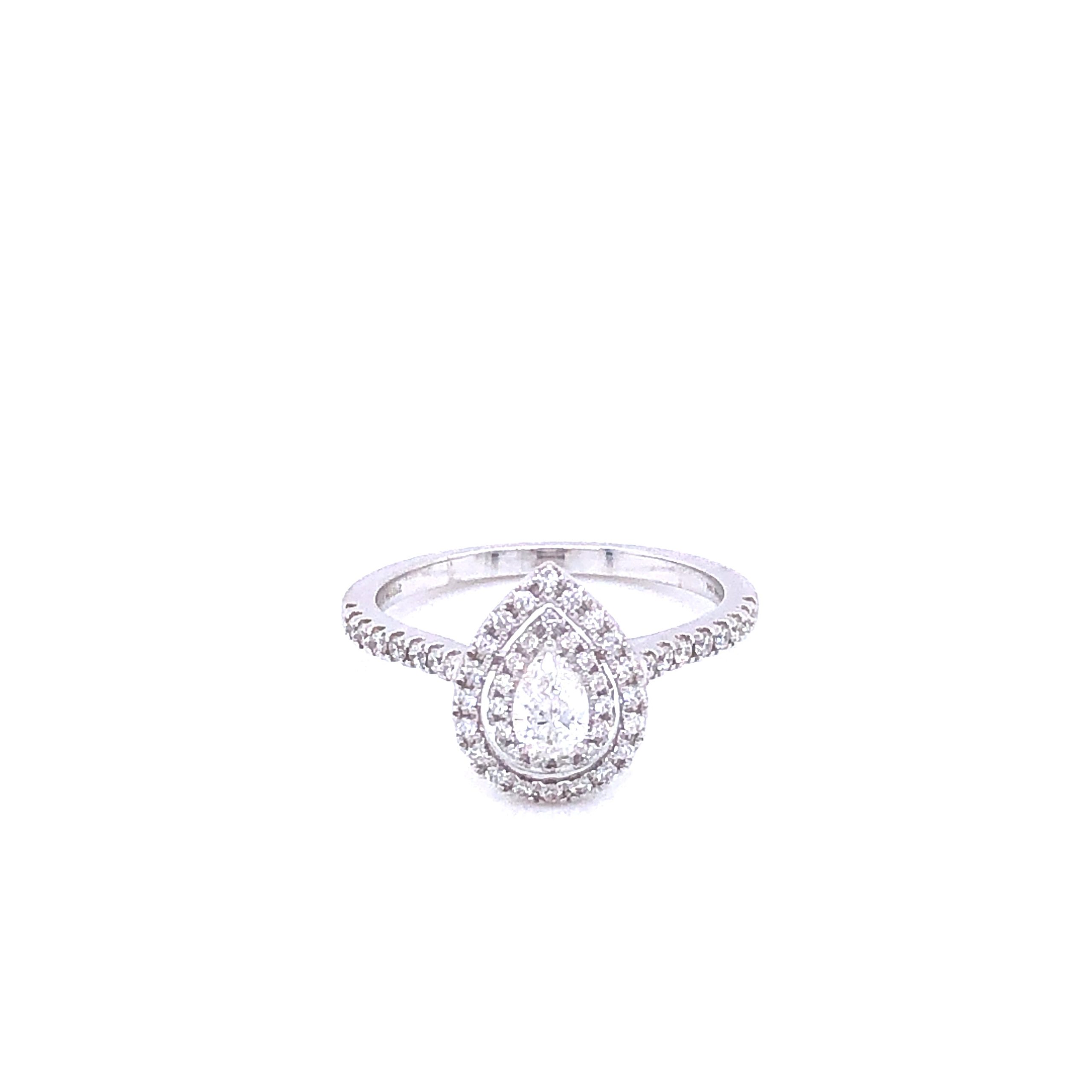 Zeghani White Gold Pear Halo Delicate Diva Engagement Ring