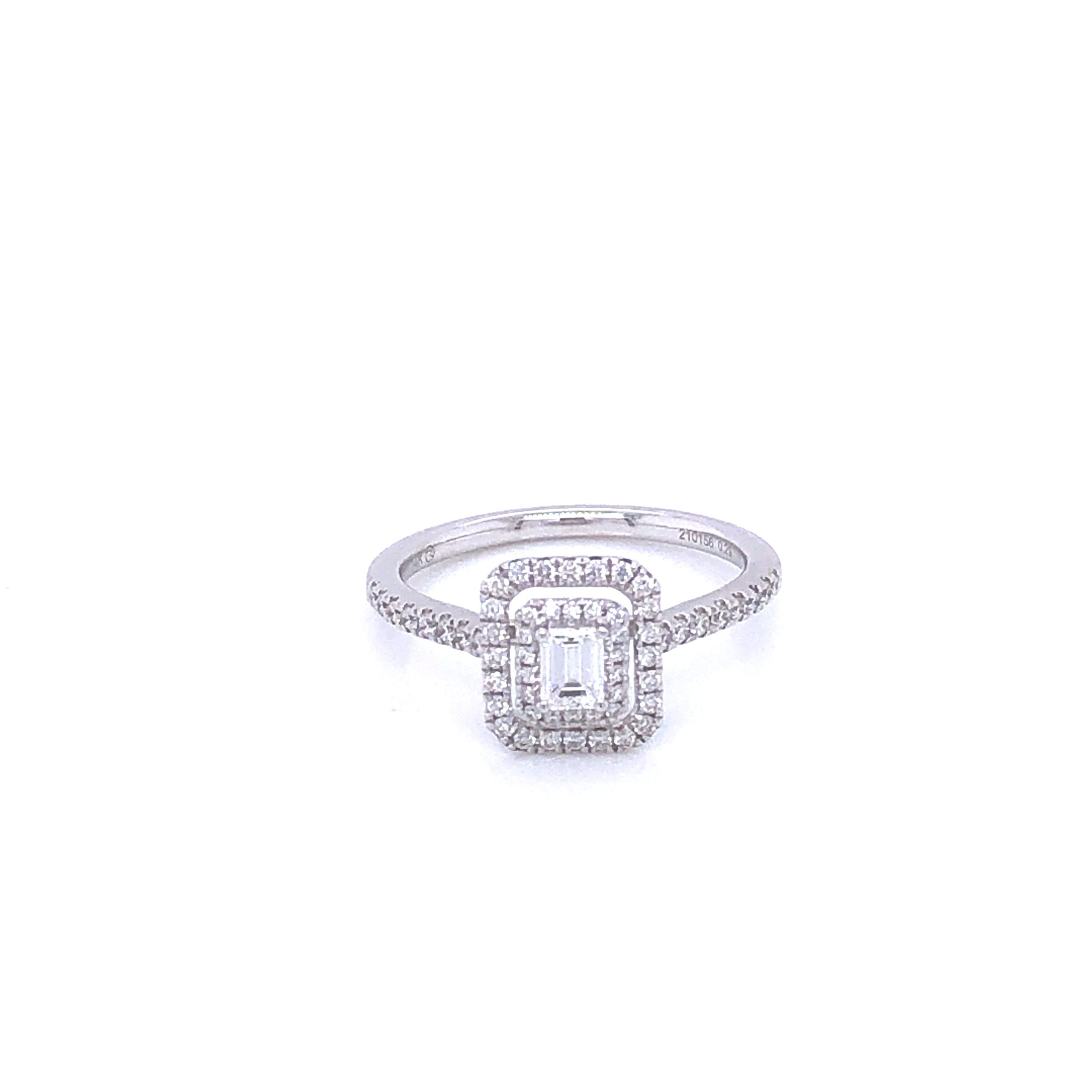 Zeghani White Gold Emerald Cut Delicate Diva Engagement Ring