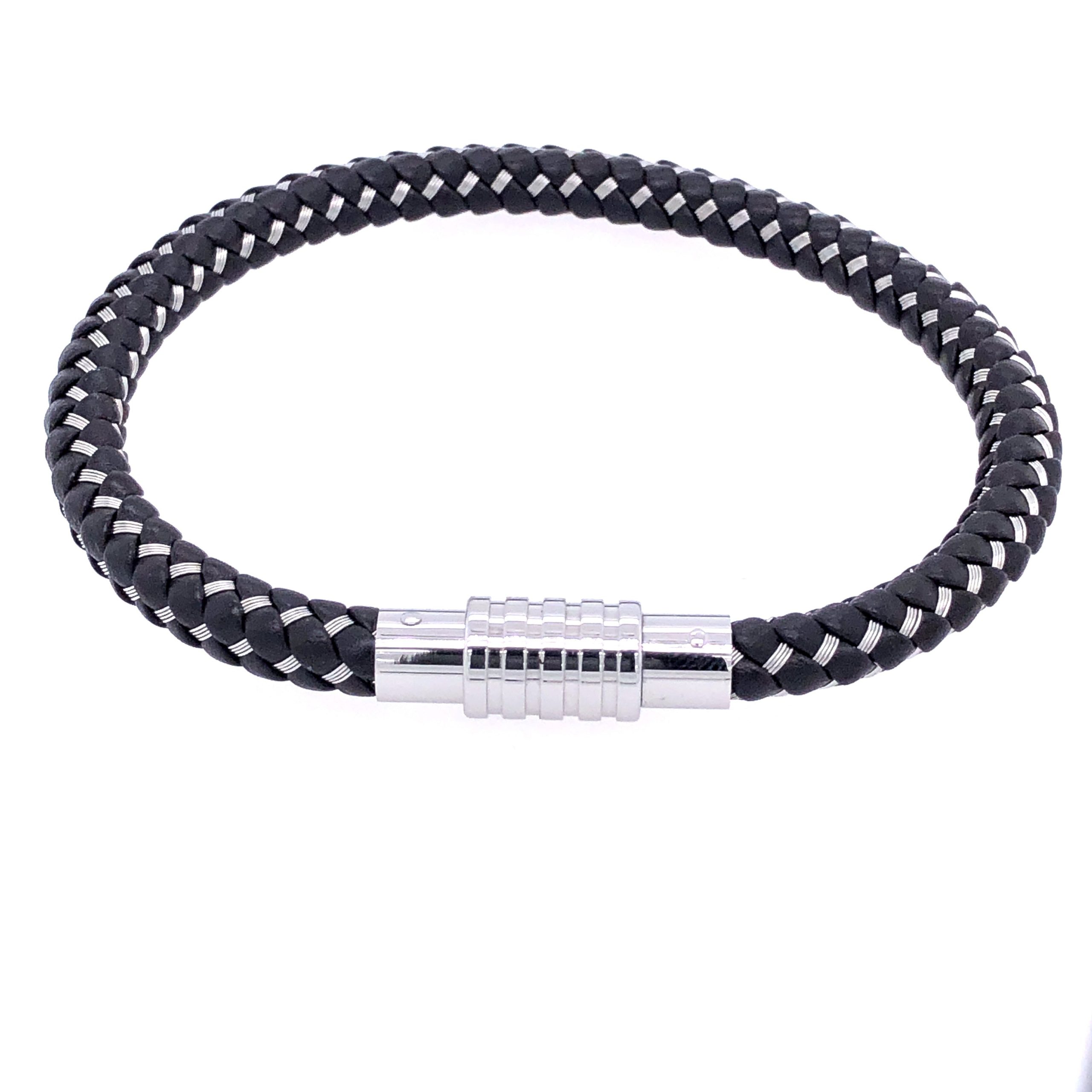 Braided Leather and Steel Bracelet