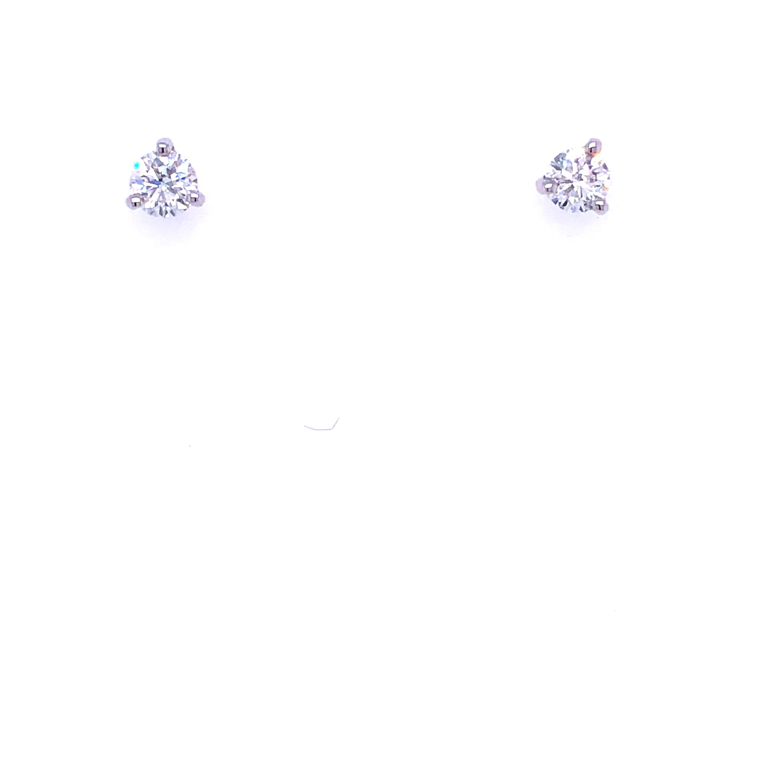 18K Triple Prong 1.00cts Cupid Cut Diamonds White Gold Stud Earrings