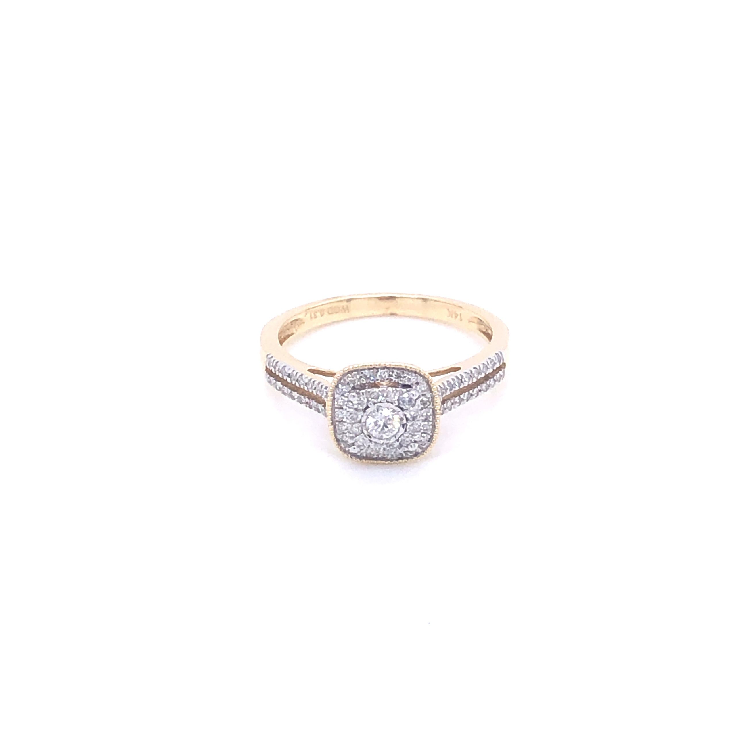 Squared-Shaped Round Cut Diamonds Gold Engagement Ring