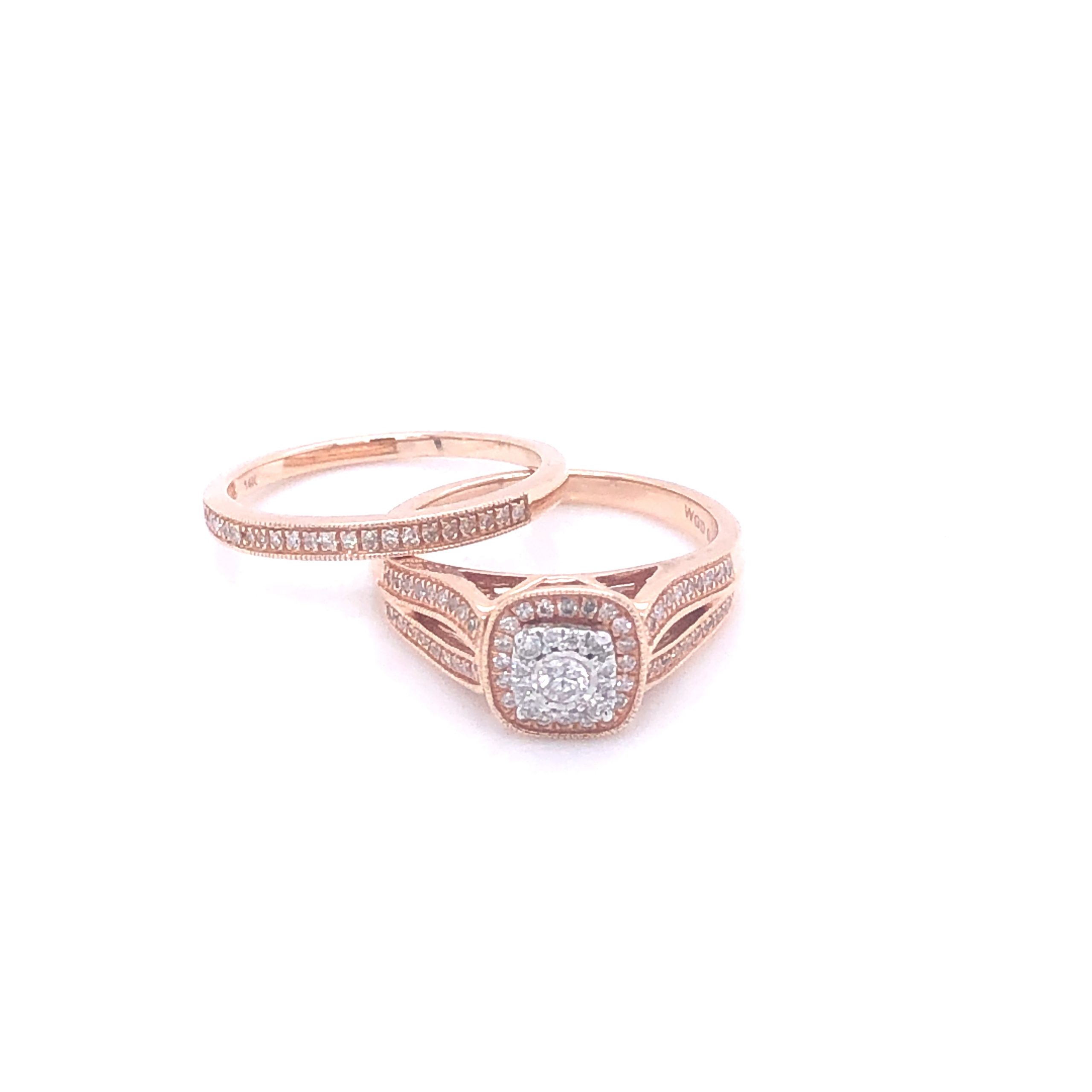 Square-Shaped Rose Gold & Diamond Ring Set