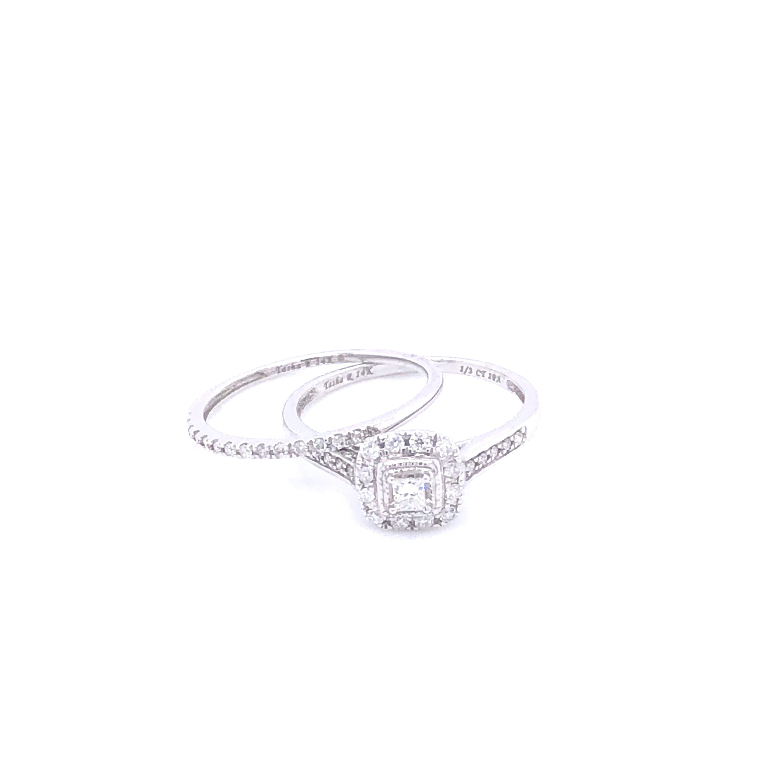 Princess Cut Center White Gold Engagement Set
