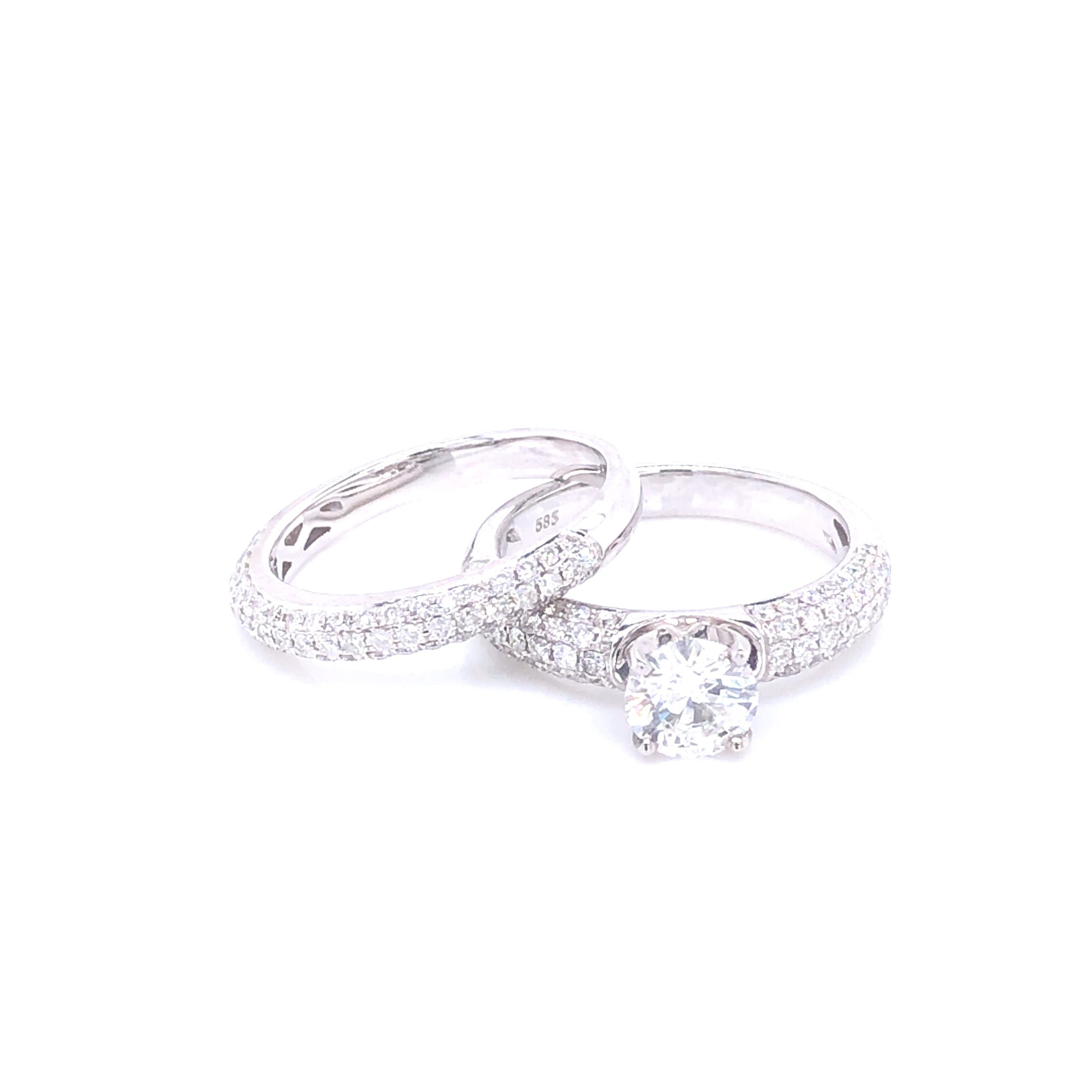 14k Diamond Pavé Diamond Dome White Gold Engagement Set