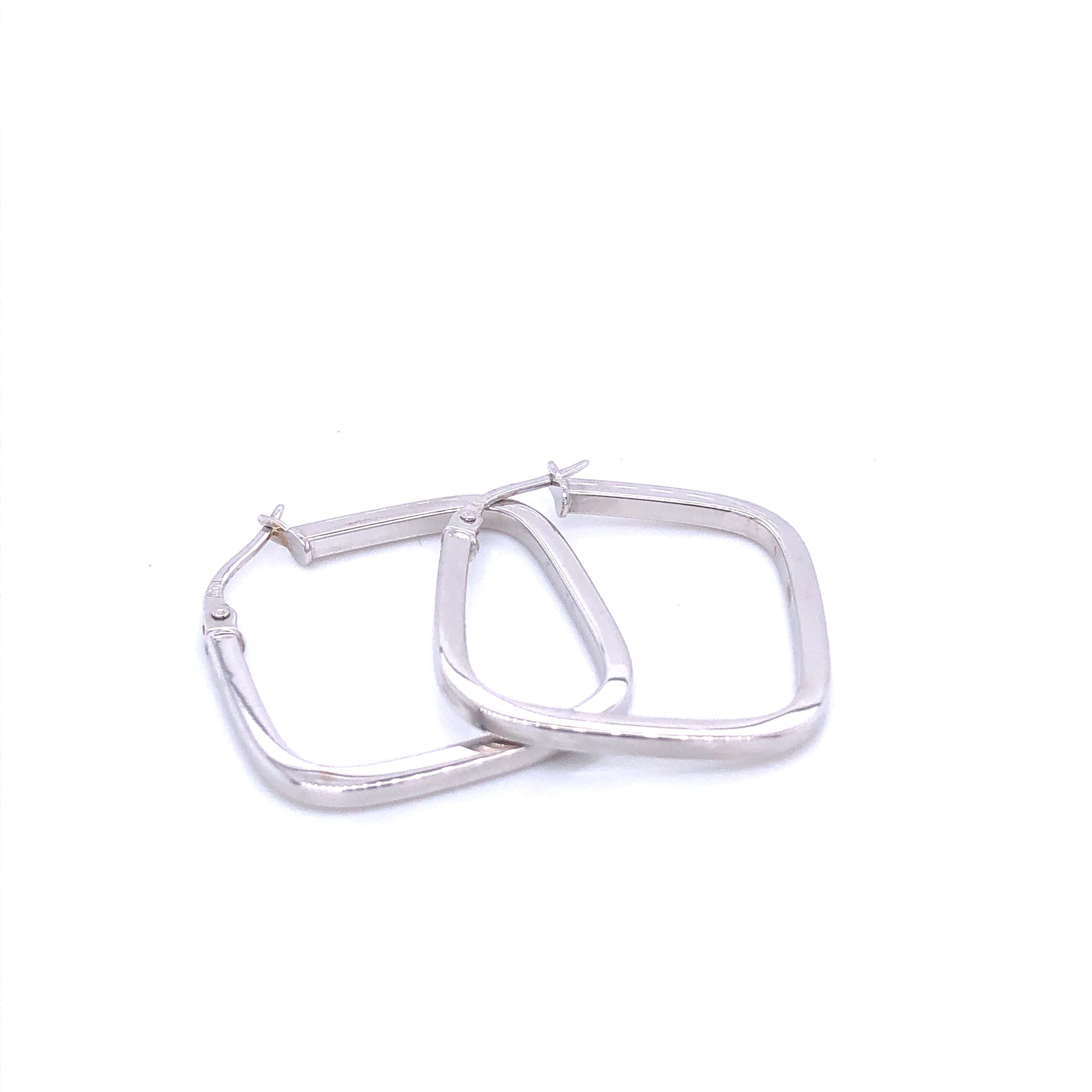 14K Square White Gold Earrings