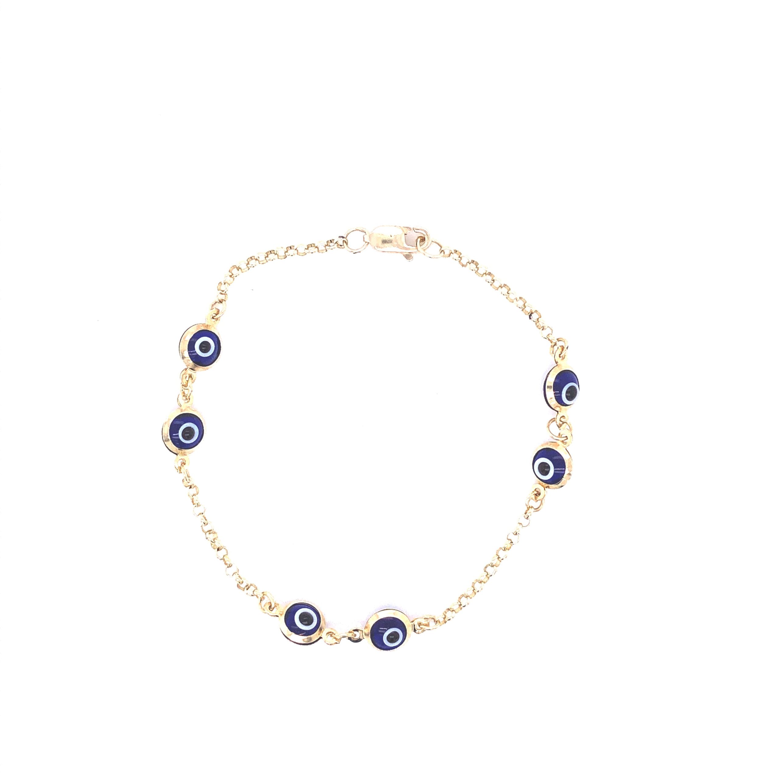 14K Dark Blue Evil Eye Gold Bracelet