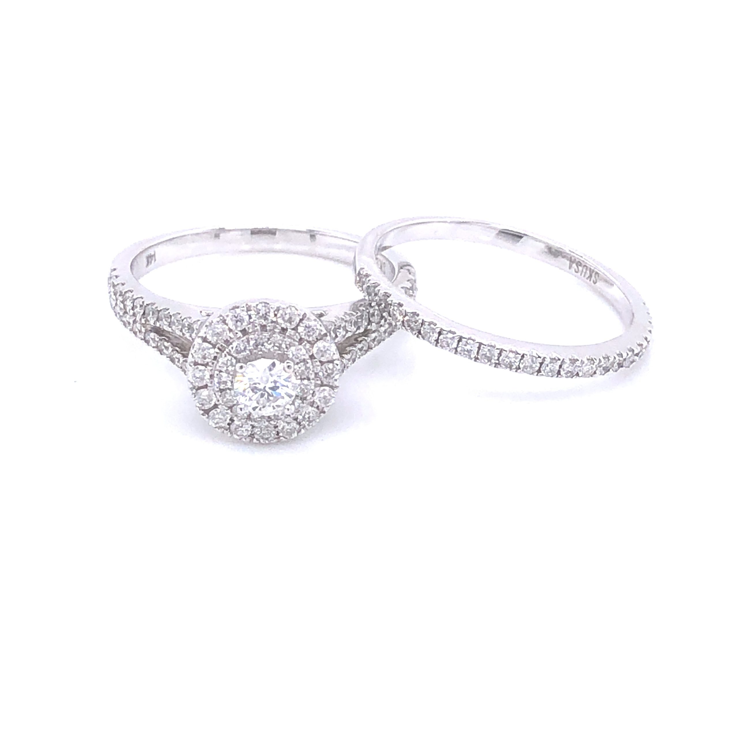 Double Halo Diamonds Cathedral White Gold Engagement Ring