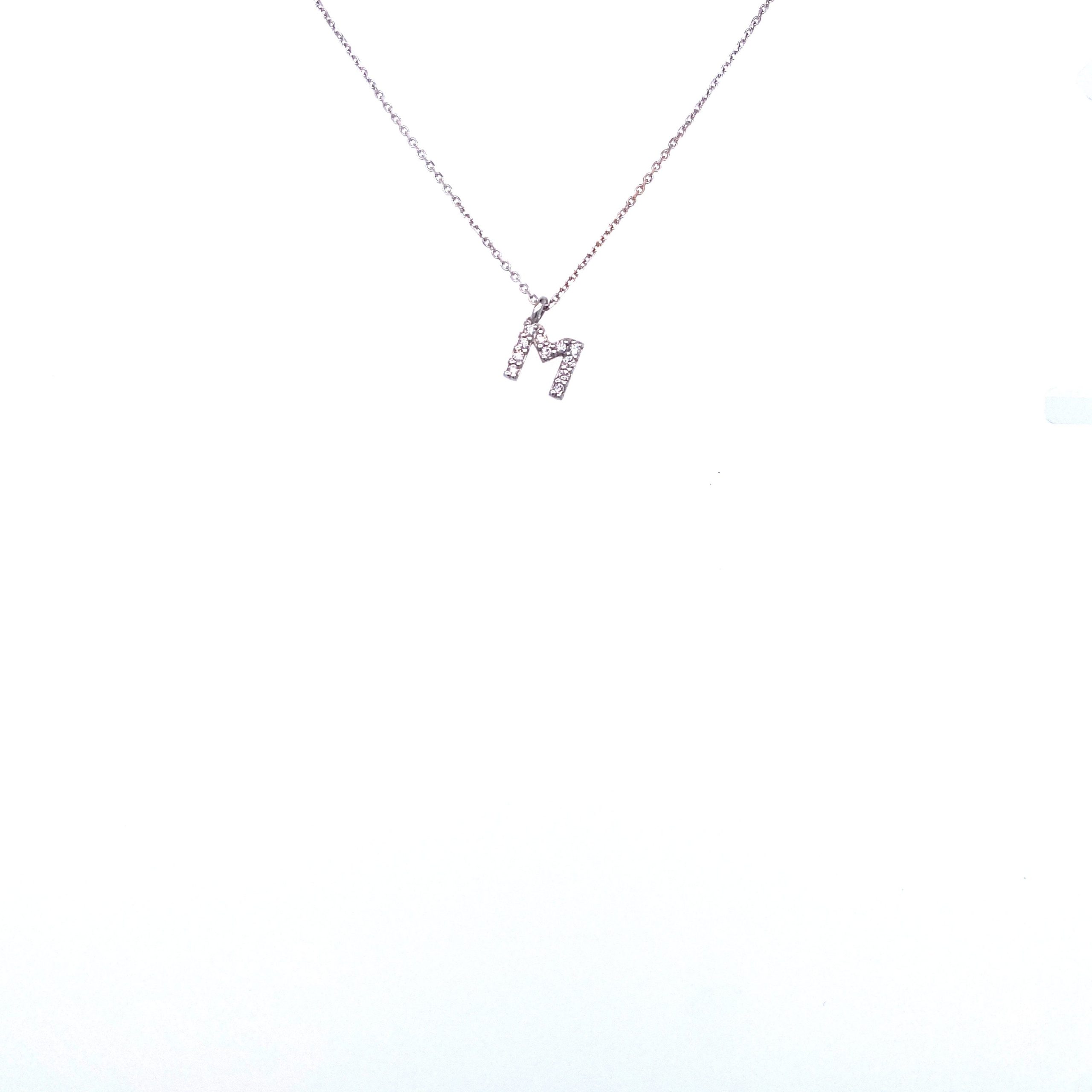 Necklace With Small Initial M and Diamond