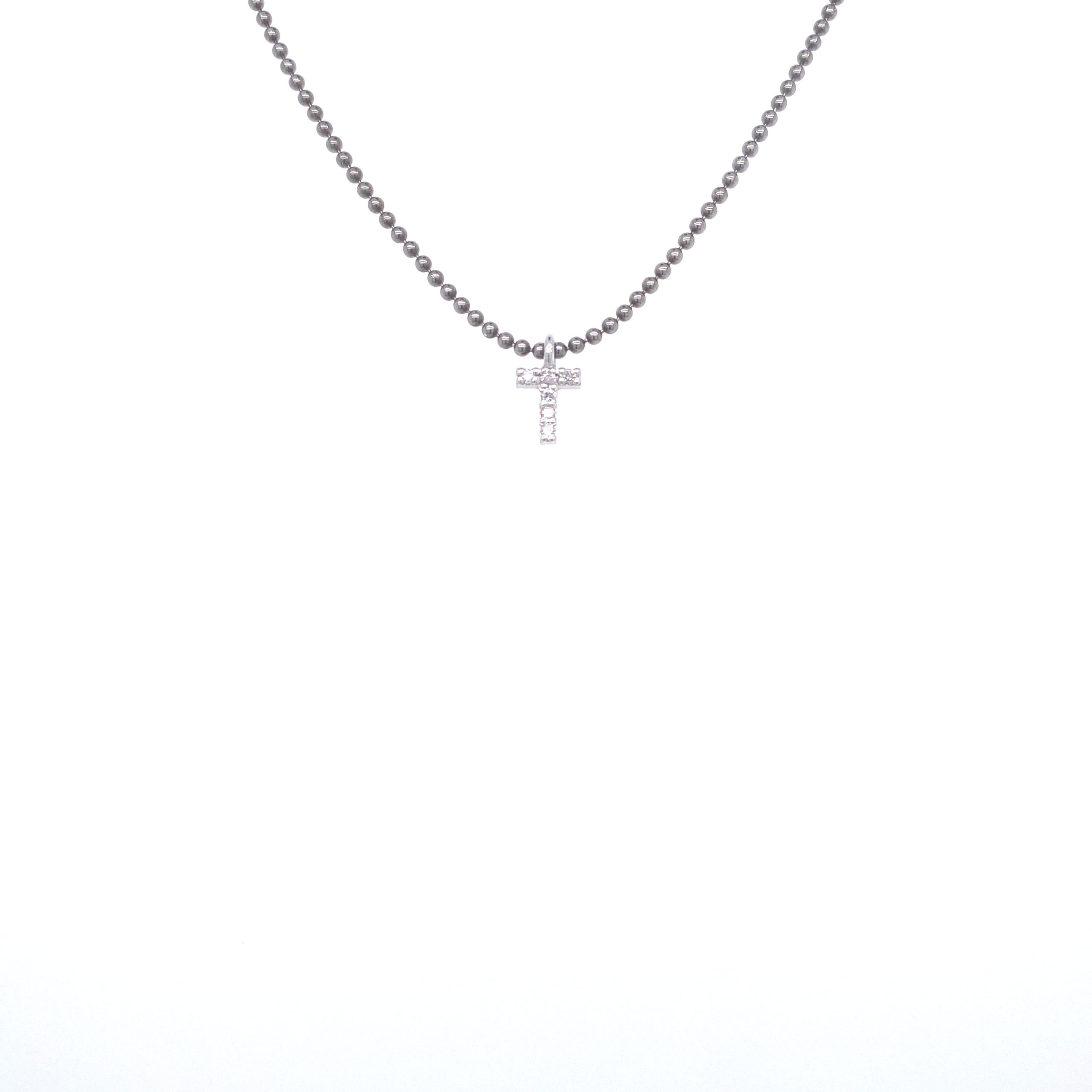 Necklace With Small Initial T and Diamond