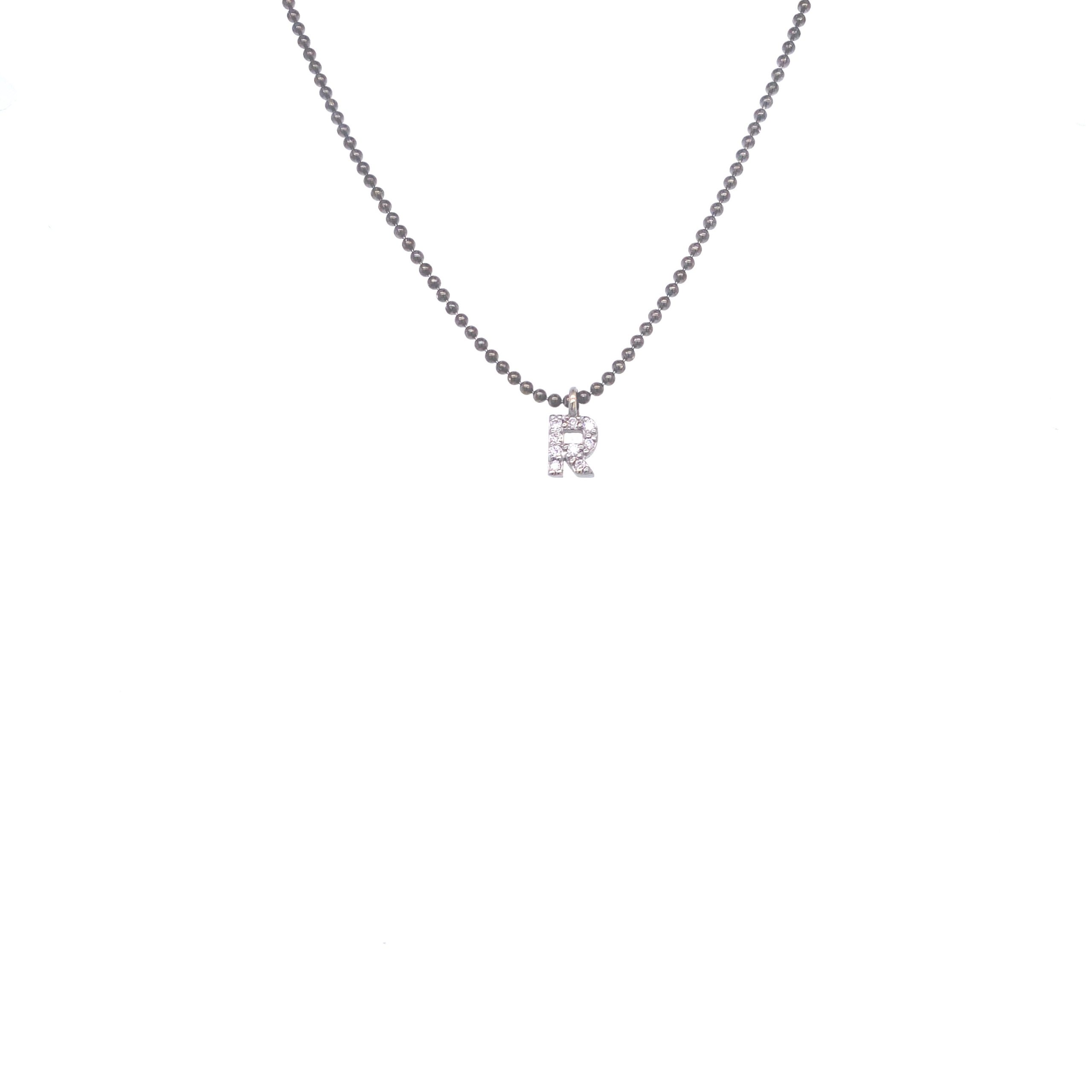 Necklace With Small Initial R and Diamond