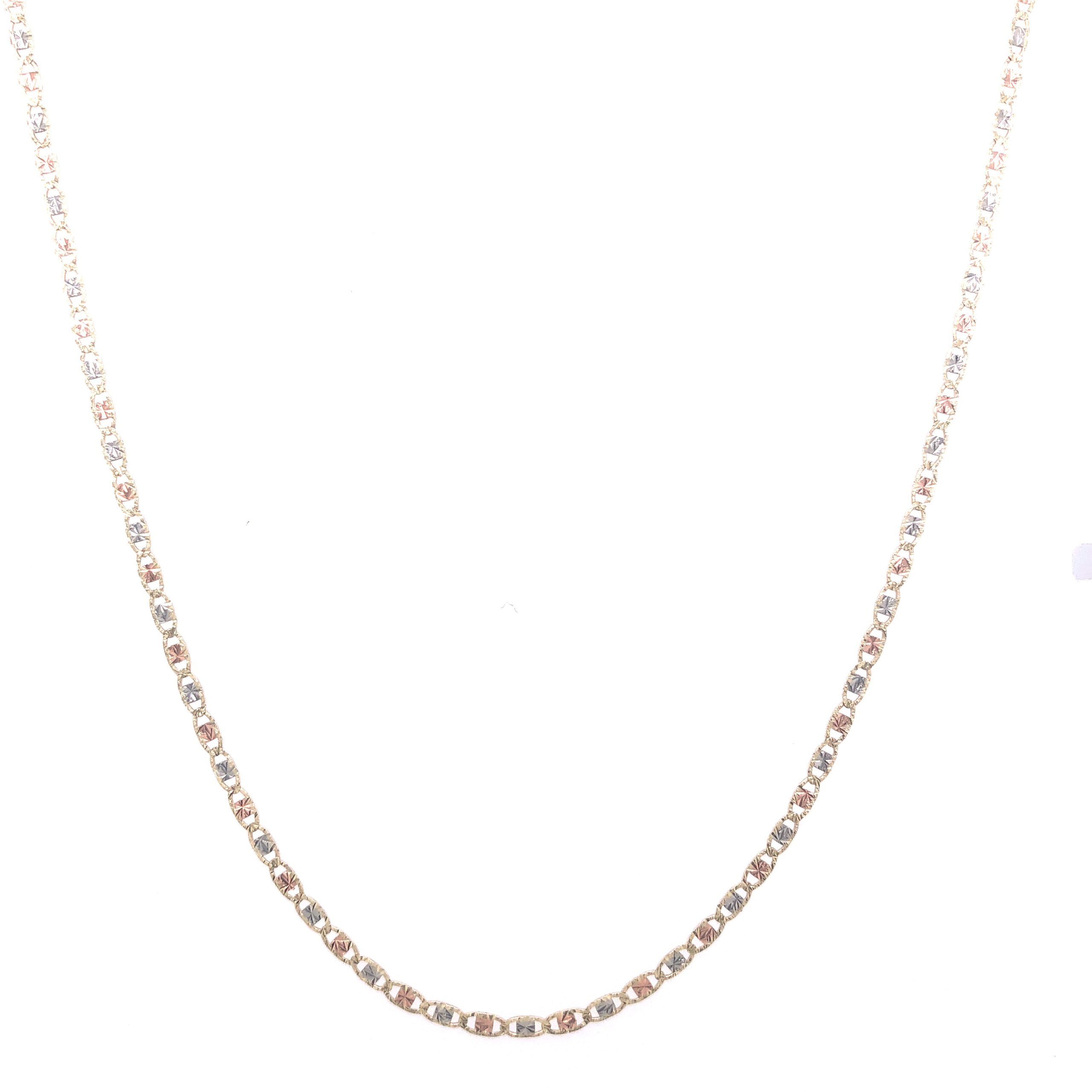 14K Valentino Flat Link Tri-Color Gold Chain (2mm)