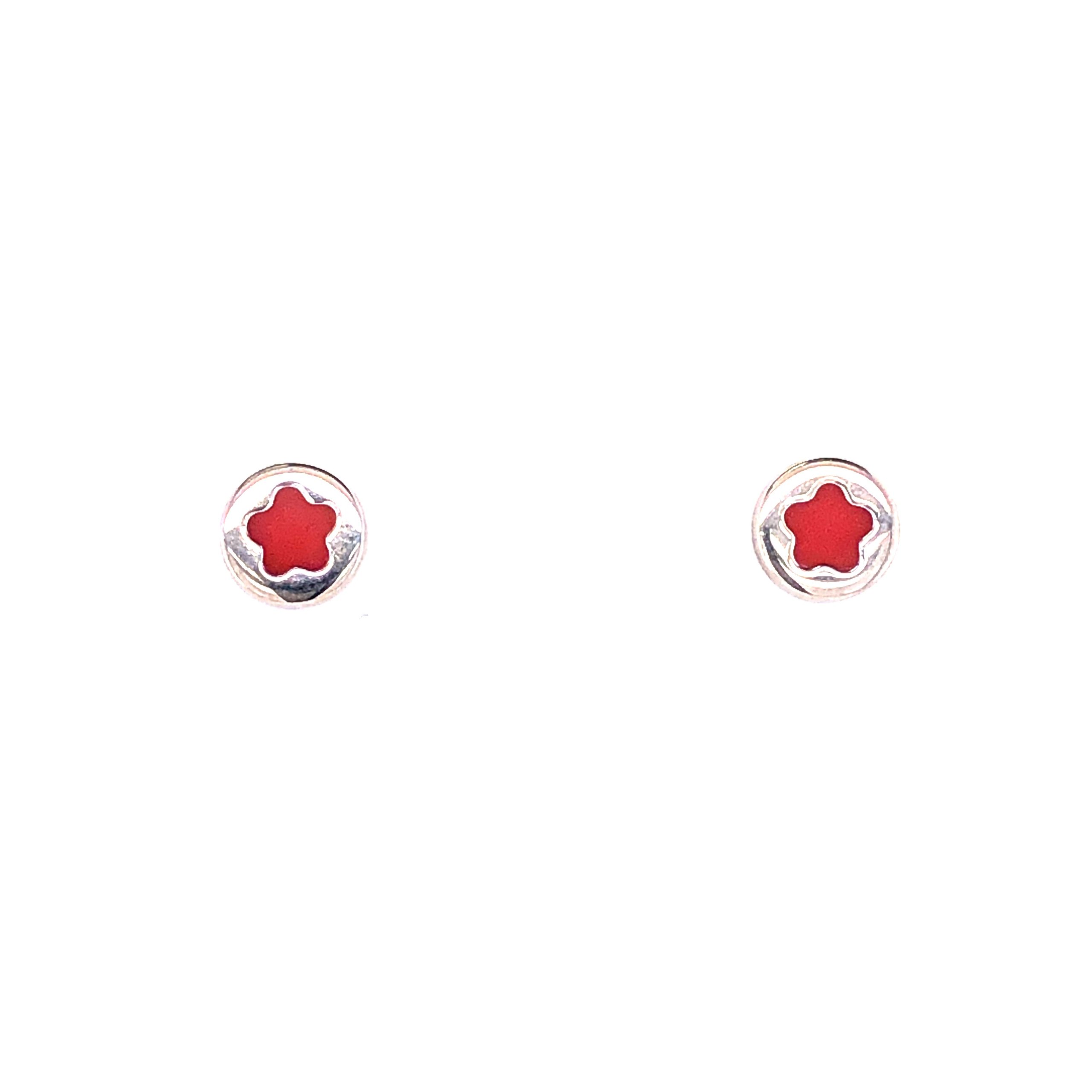 14K SMALL CIRCLE WITH DAISY RED EARRINGS