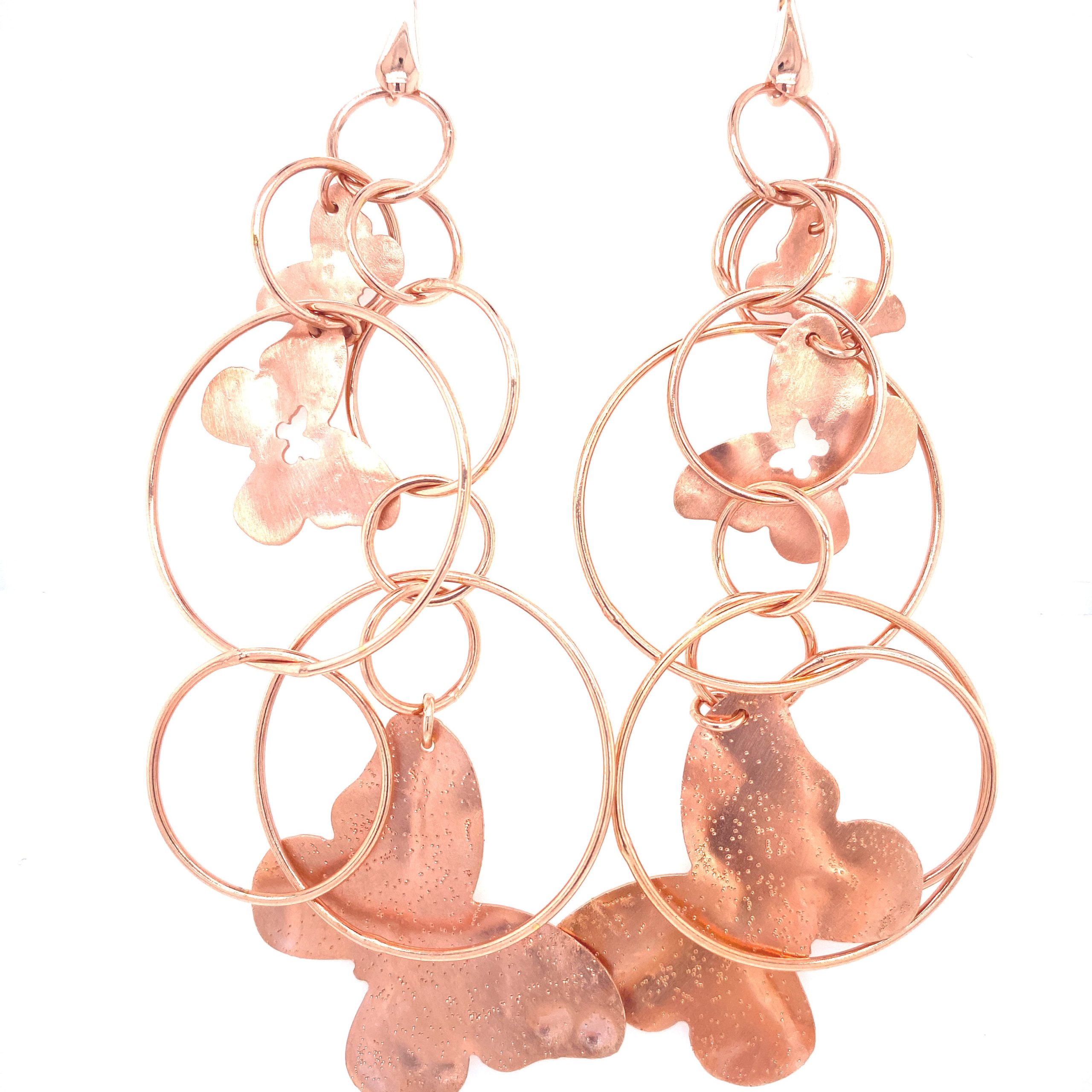 Desire Circles & Butterflies Long Bronze Dangle Earrings
