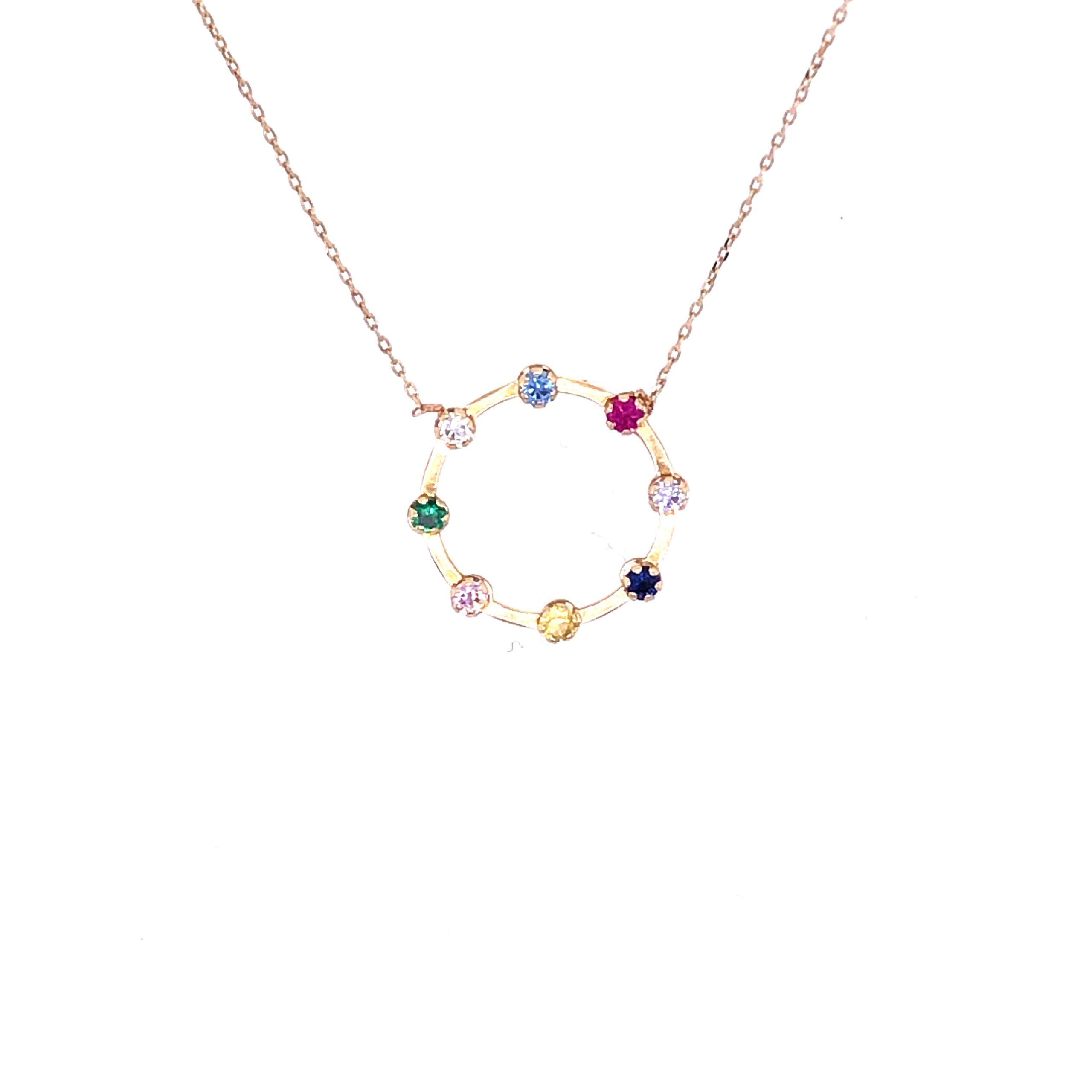 Necklace With Round Pendant Multicolor CZ