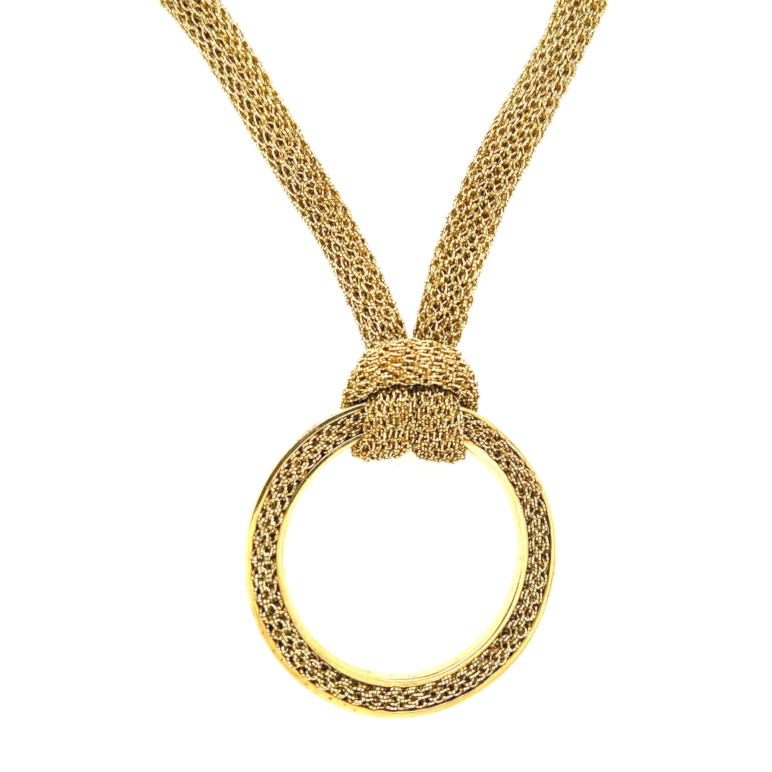 Golden Mesh Necklace with Circle Pendant
