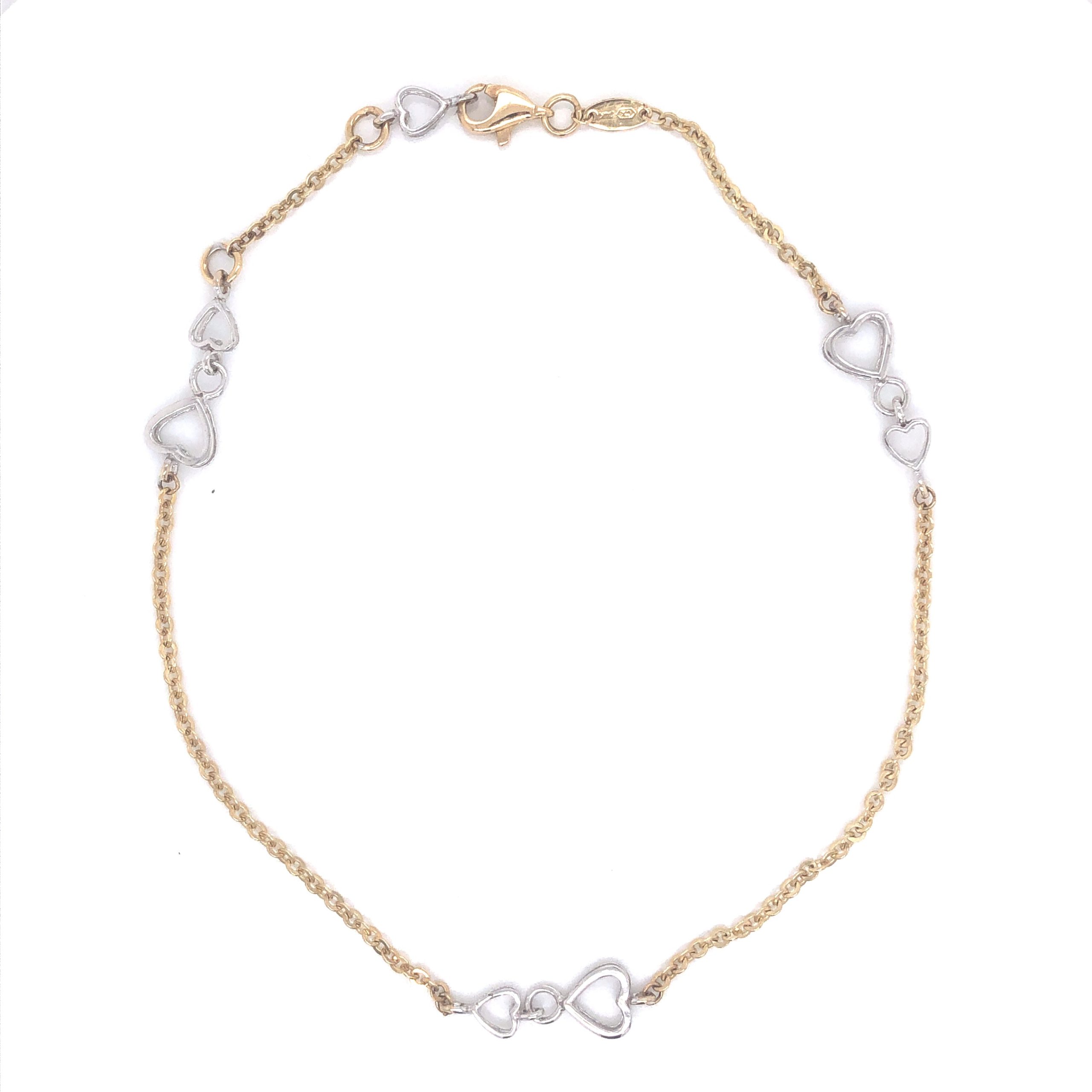 Two-Tone Hearts 14k Gold Anklet Bracelet