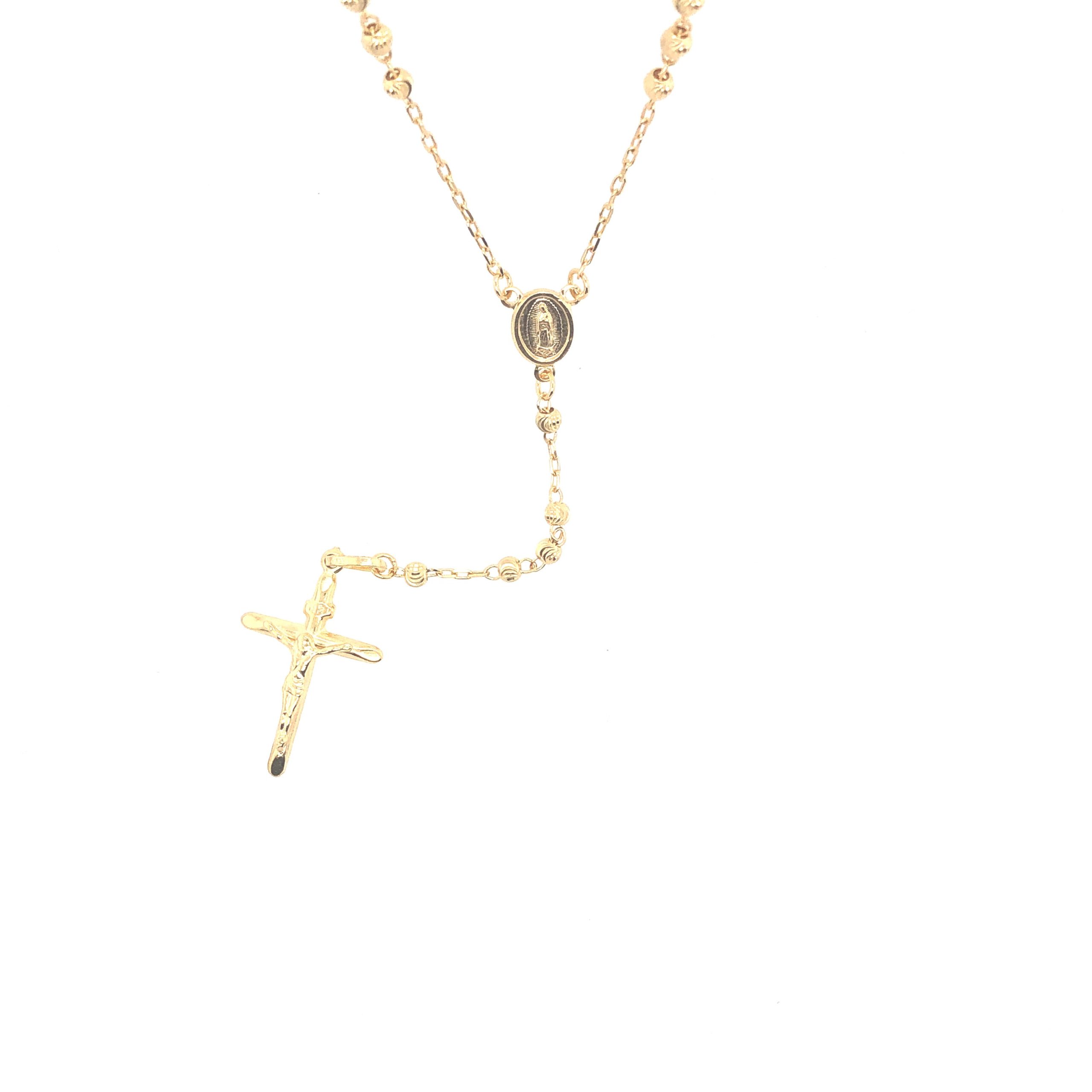 14K Beaded Rosary Moon Cut Gold