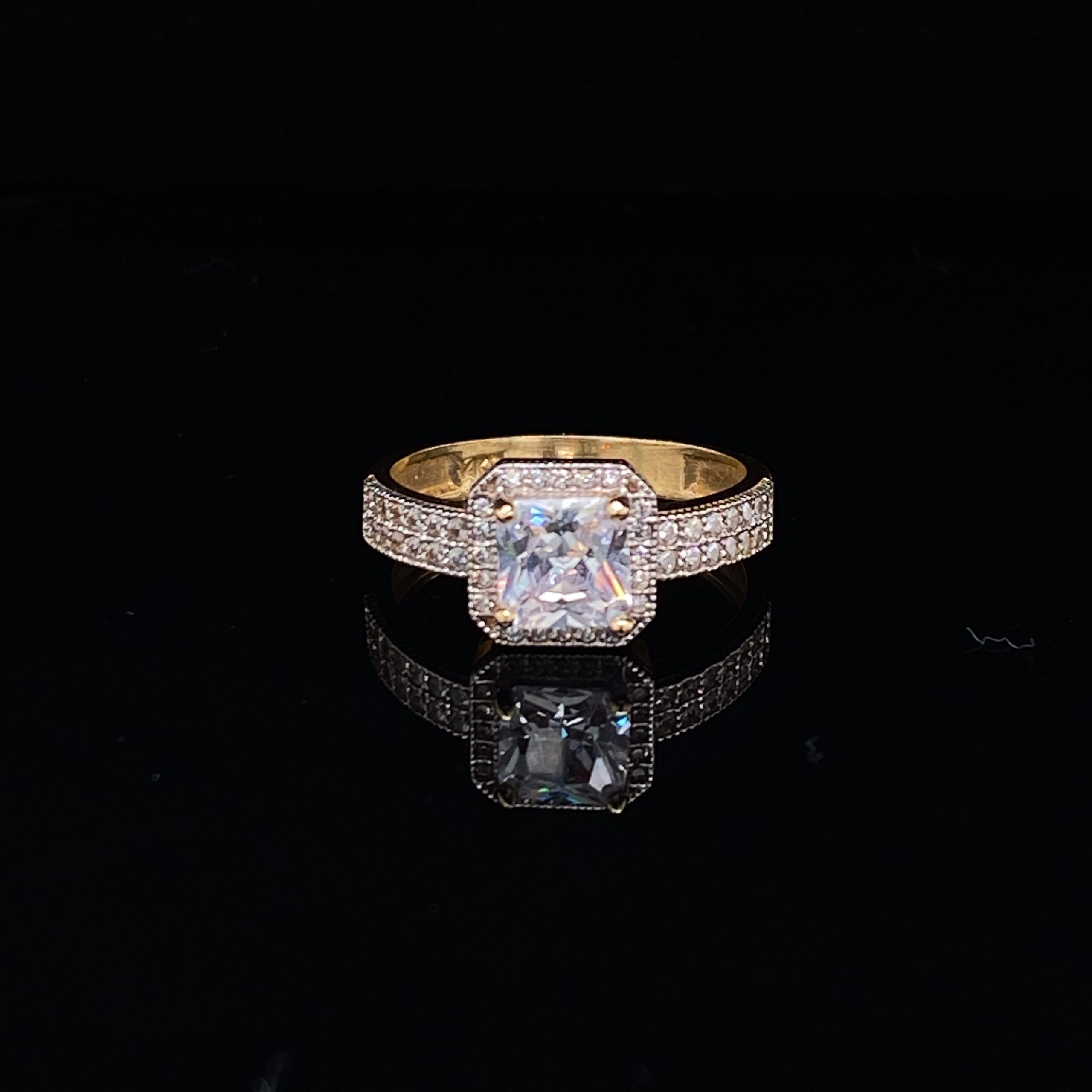 Princess Cut Two-Tone 14k Gold with Cubic Zirconia Ring