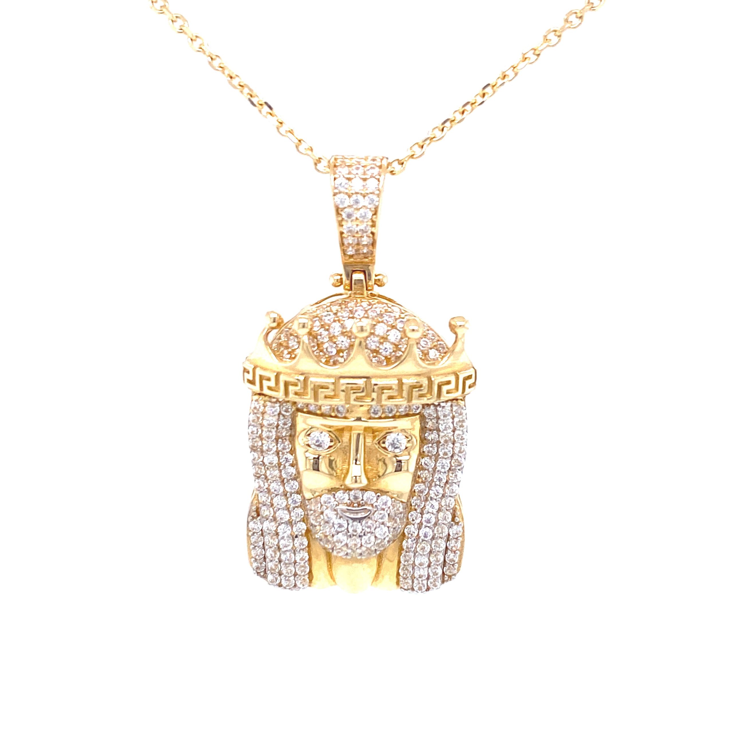 14K Jesus with Pave Details Gold Pendant