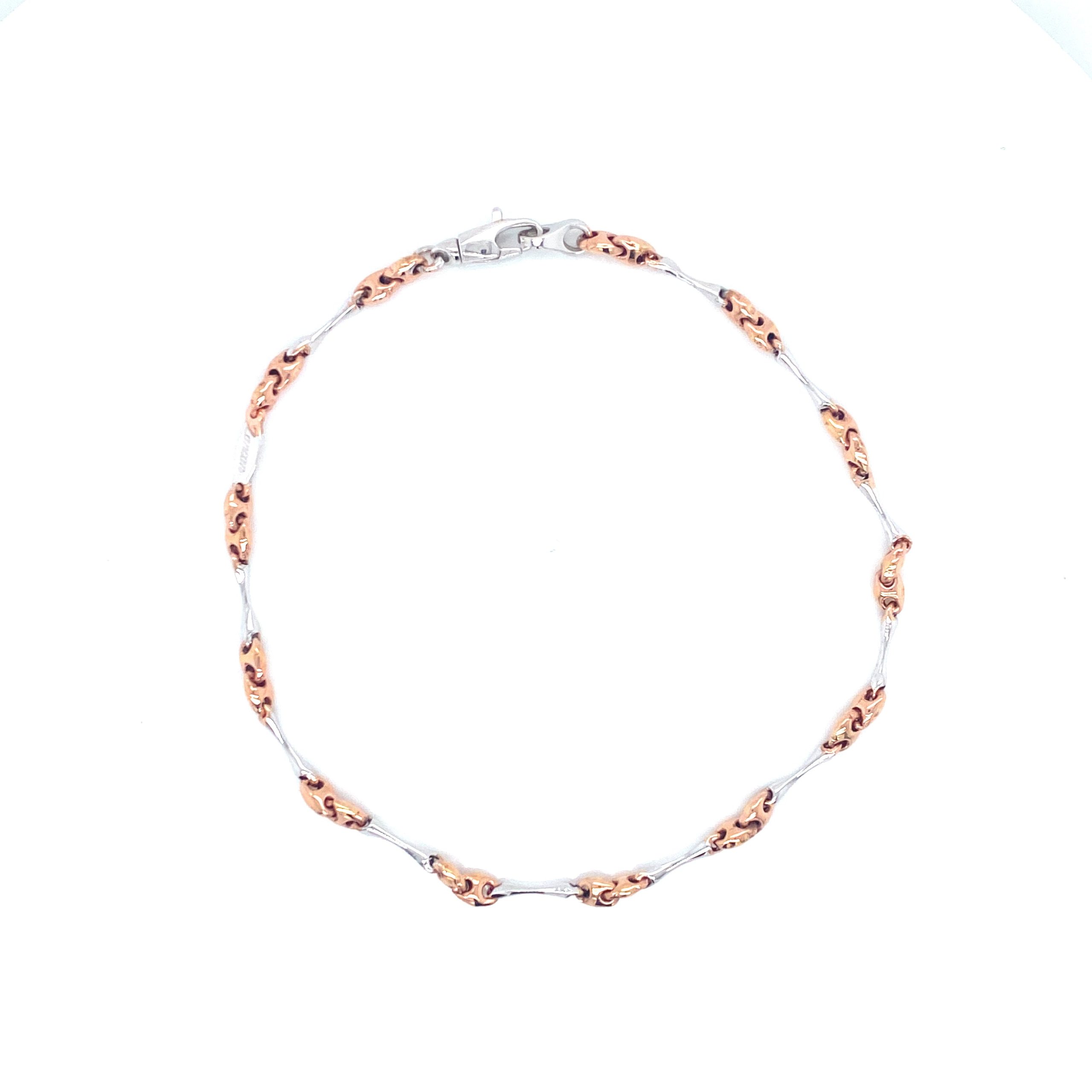 Rose Gold Puff Mariner Links Sterling Silver Bracelet