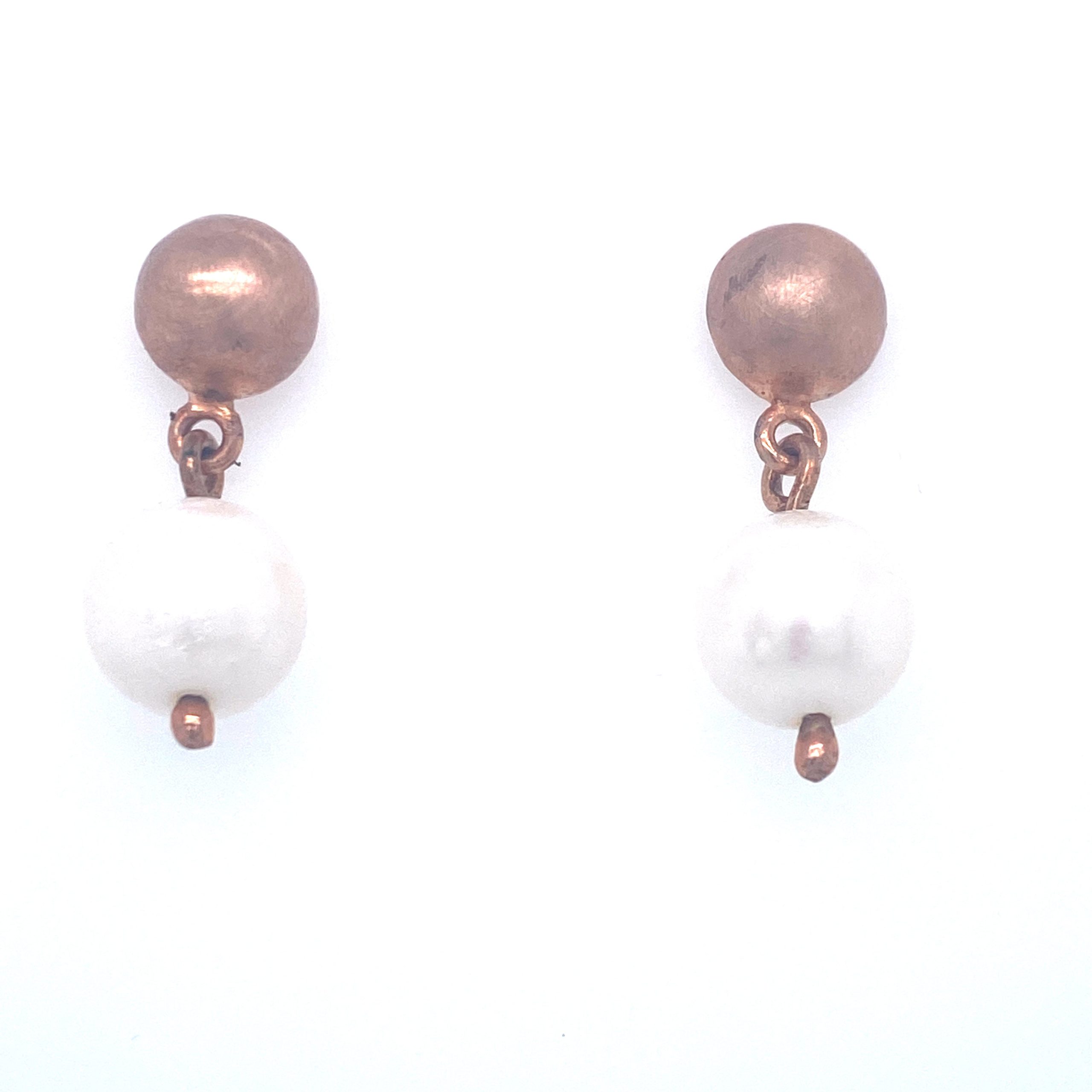 Bronze & Pearl Dangle Earrings
