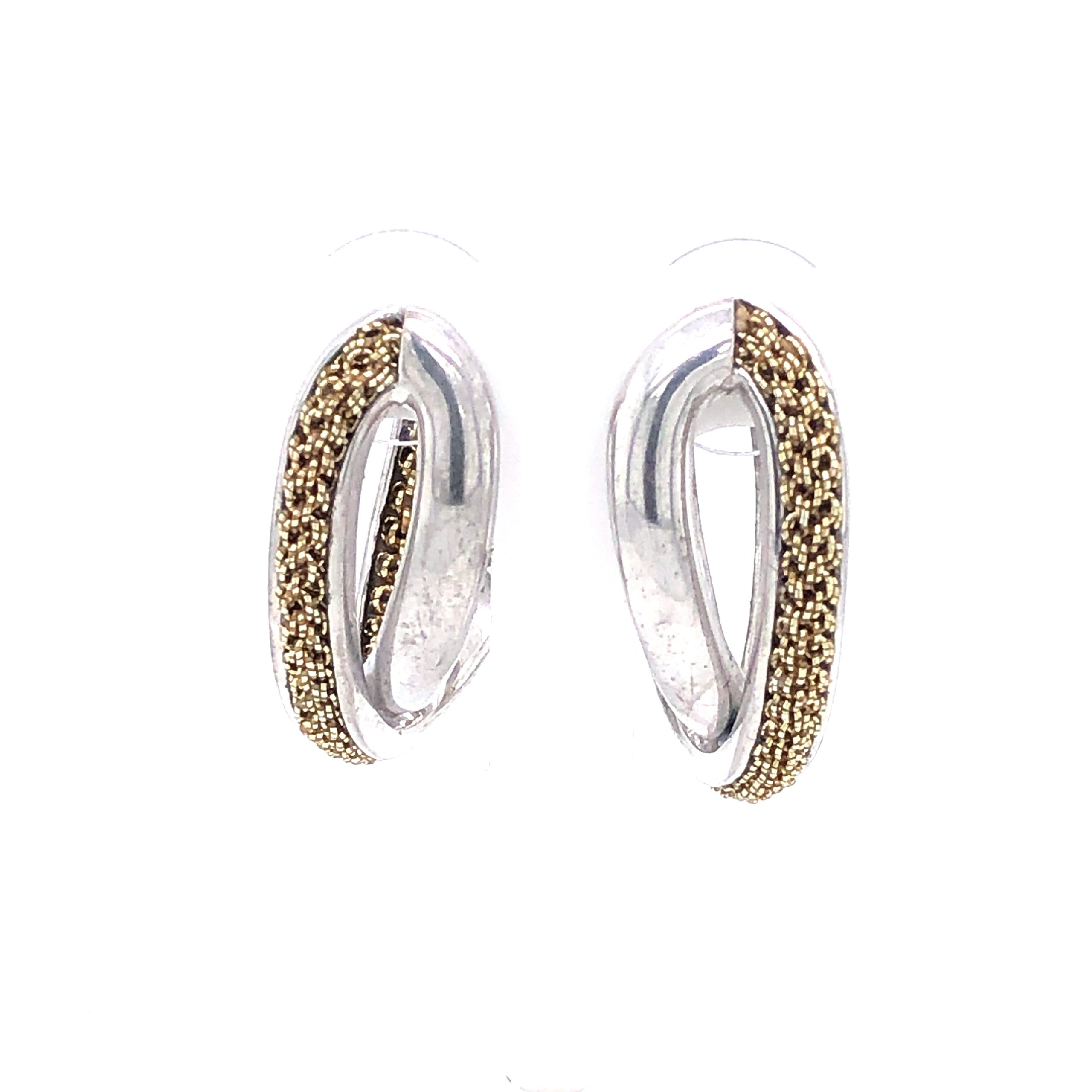 Silver Earrings with Gold Mesh