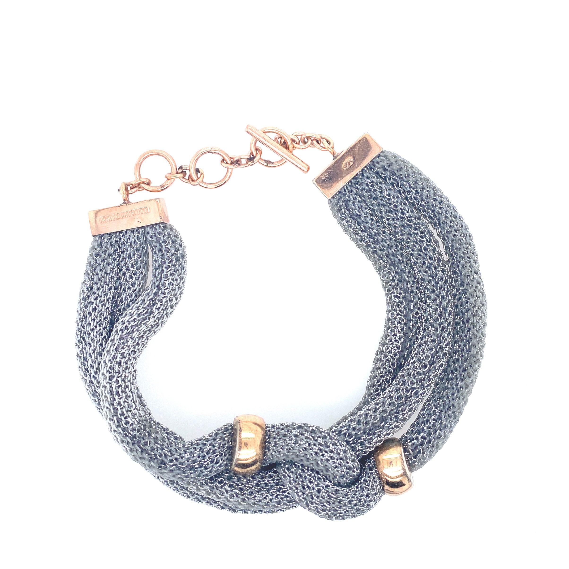 Silver Mesh Bracelet with Rose Gold Details