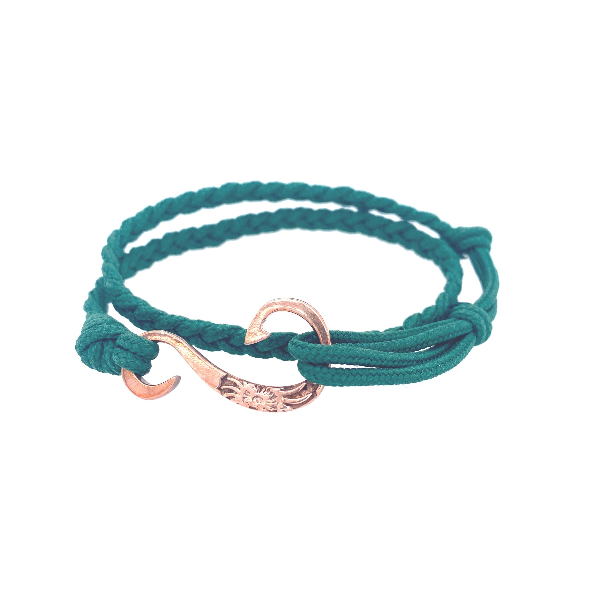 Green Braided Rose Gold Hook Nautical Double Bracelet