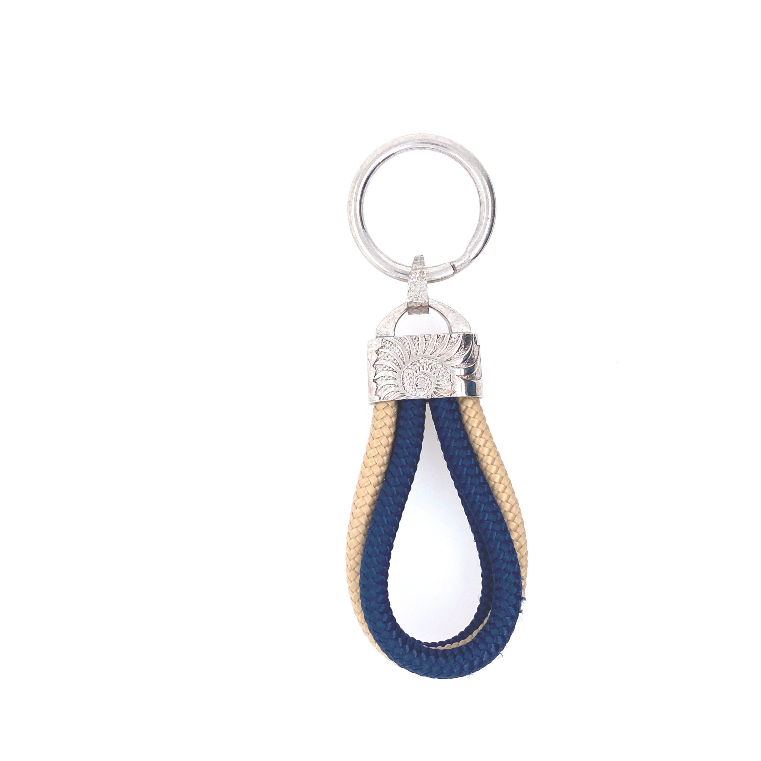 Thick Navy Blue & Champagne Rope Keychain