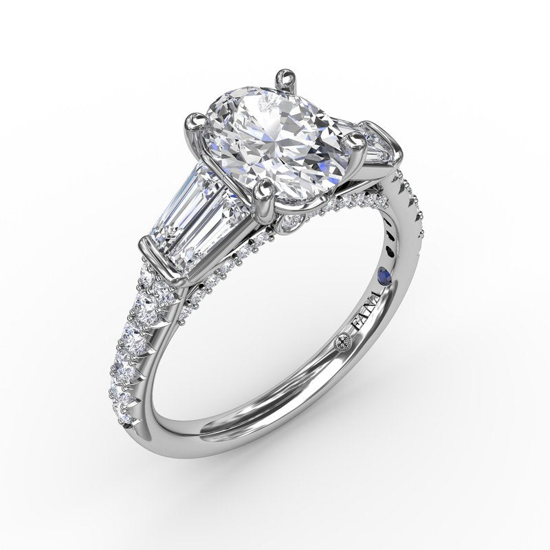 Oval Diamond Semi-Mount With Tapered Baguette Side Stones