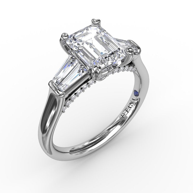 Emerald-Cut Diamond Semi-Mount With Tapered Baguette Side Stones