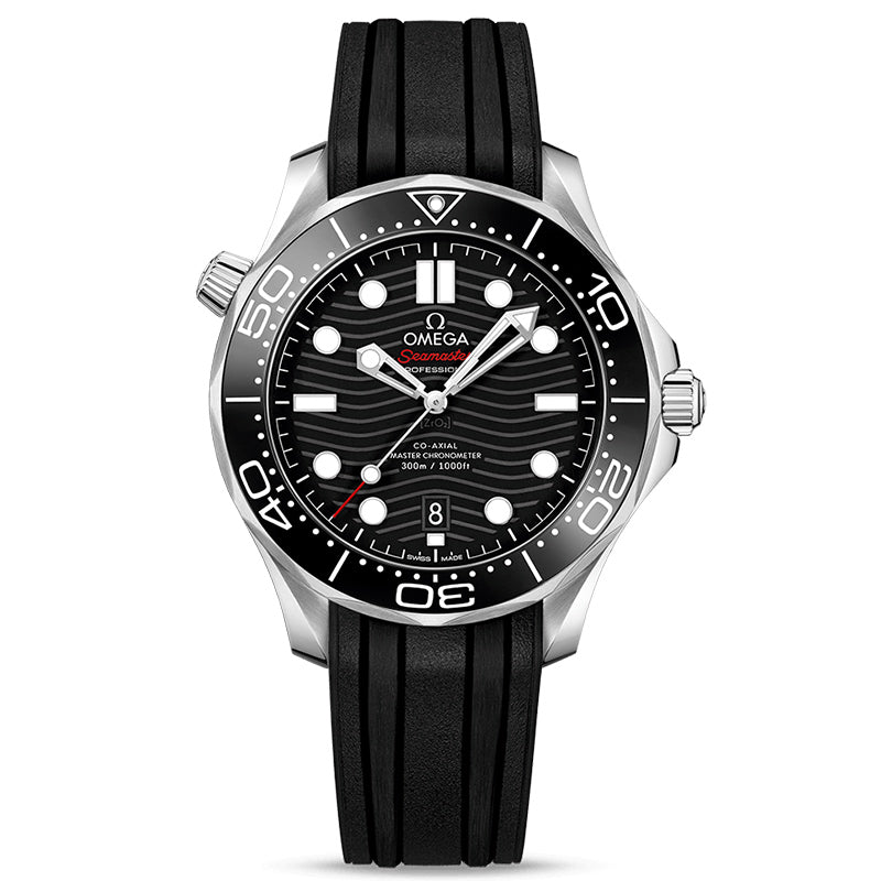 Omega Seamaster Diver 300M Co-Axial Master Chronometer 42mm Black Steel on Rubber Strap- 210.32.42.20.01.001