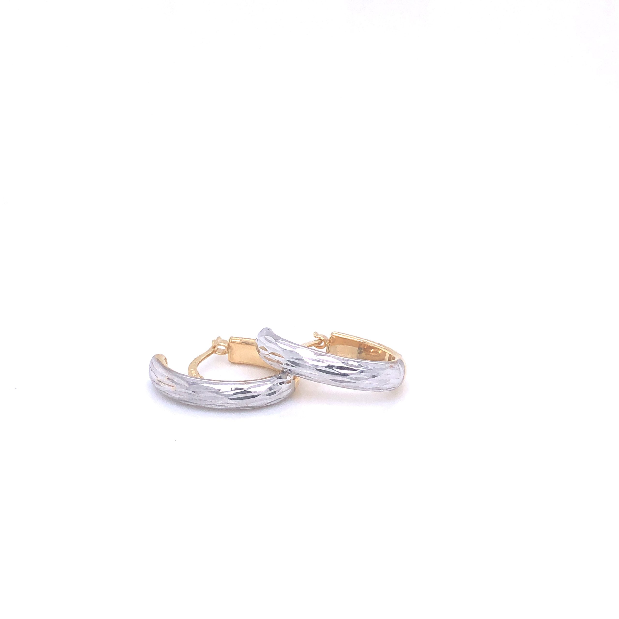 Oval Diamond Cut Two-Tone 14k Gold Earrings
